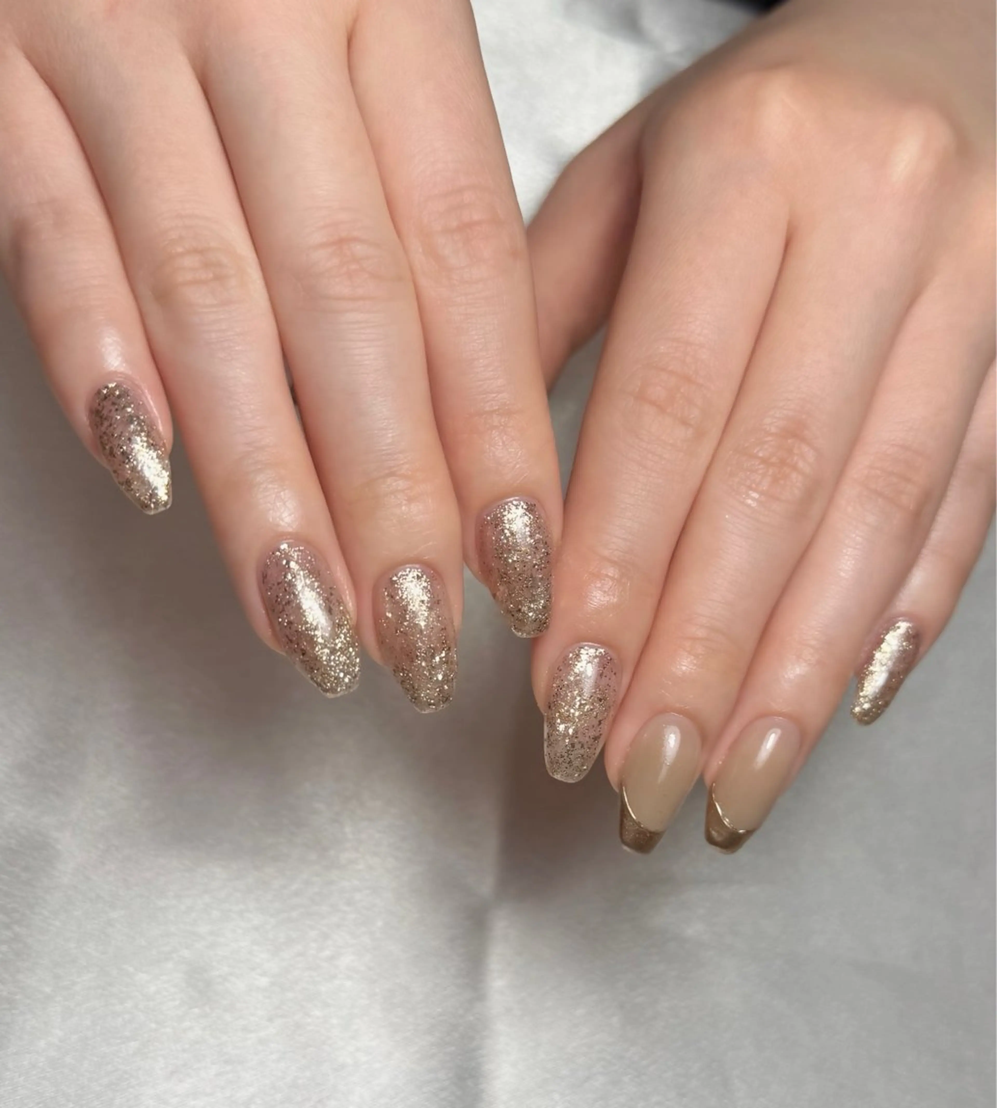 ネイル ブラウン フレンチネイル ラメ(グリッター) ミラーネイル ハンドネイル RooM -Kubota-のネイルデザイン