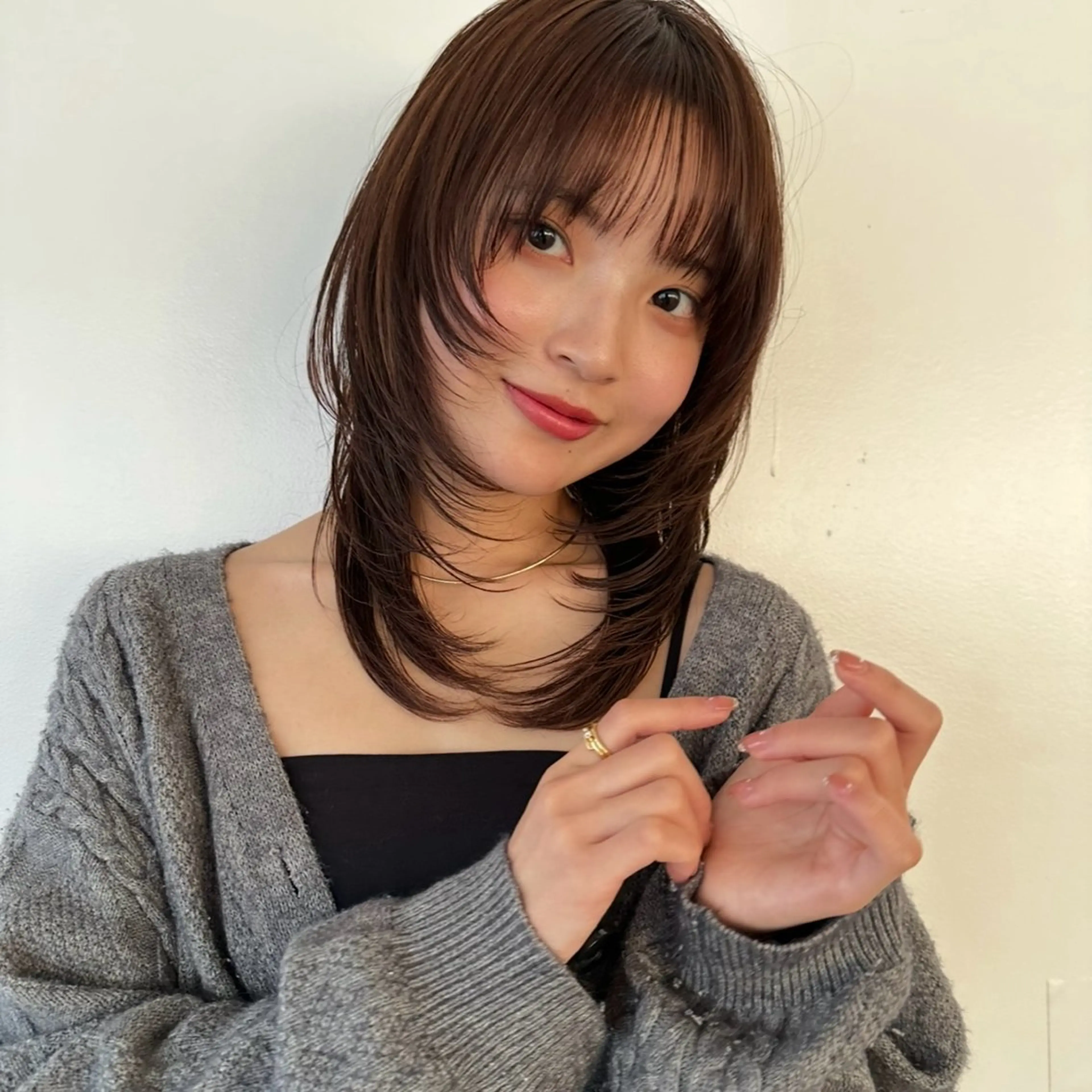 ミディアム レイヤーカット カット ヘアカラー 韓国レイヤー/暖色 カラー/KOTONEのヘアスタイル