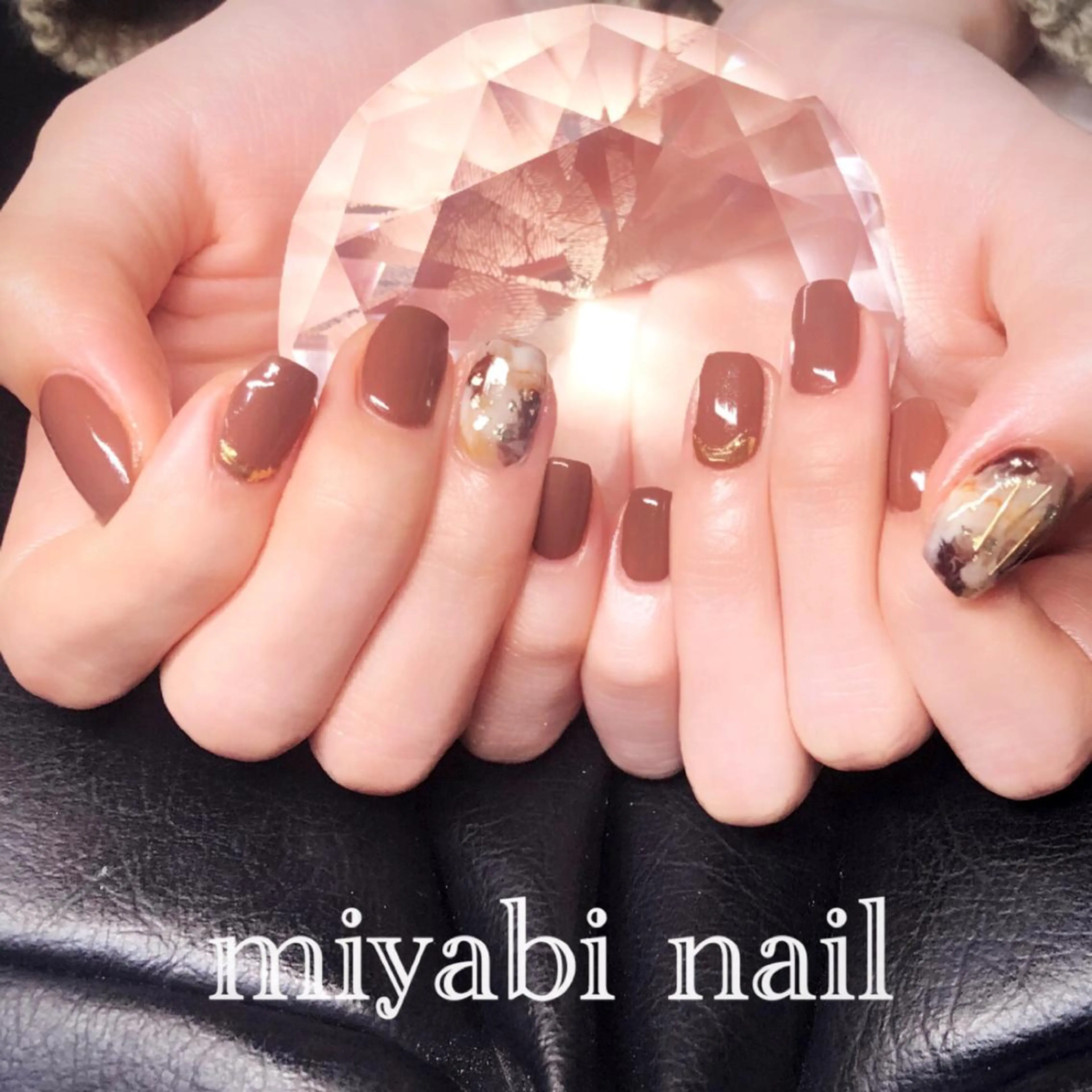ネイル アートネイル ブラウン ジェルネイル ミラーネイル 持ち込み ハンドネイル miyabi nail 桂川駅近くのネイルデザイン