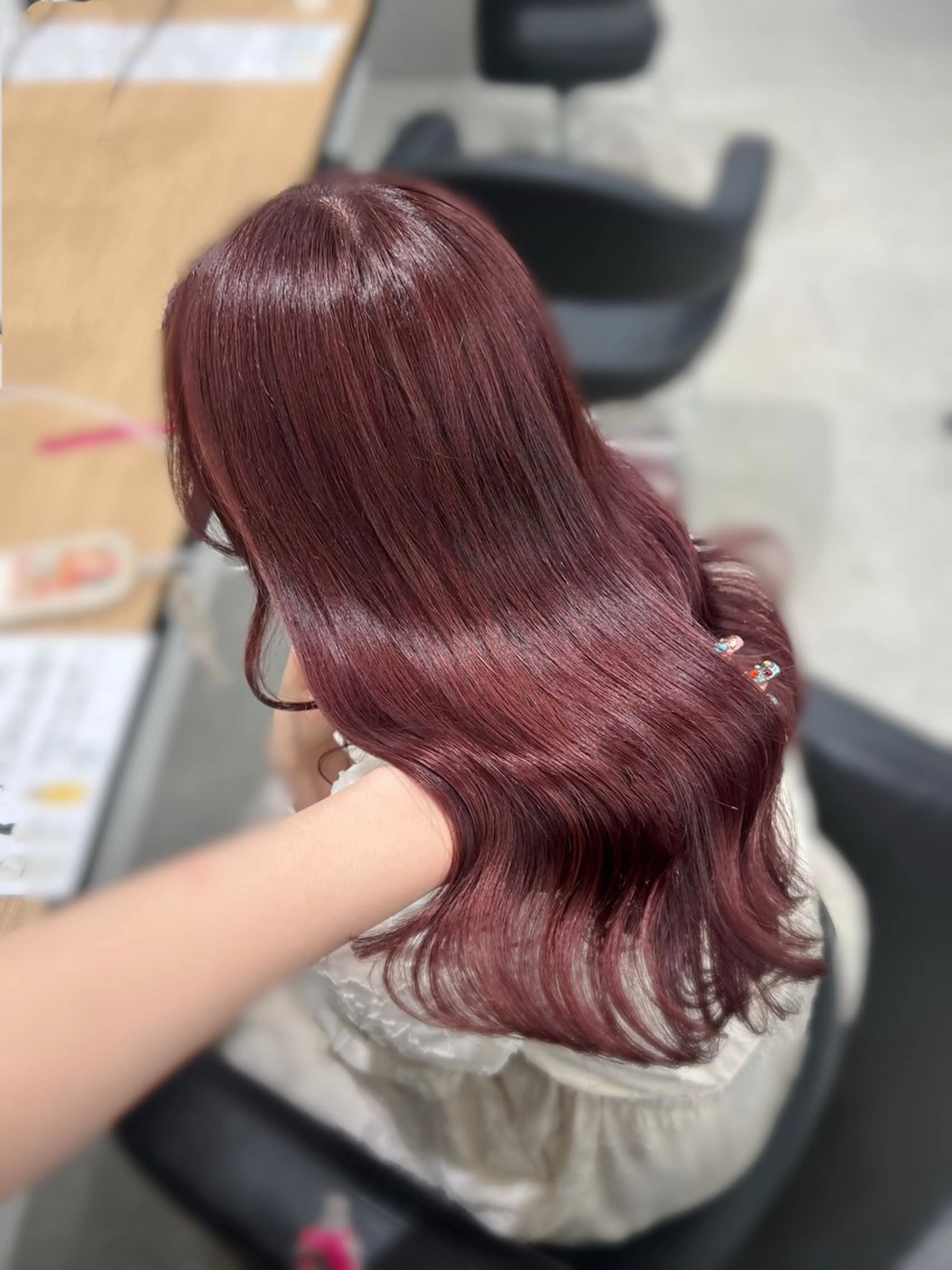 ロング カラー ケアカラー ロング トリートメント ヘアカラー 💗愛され暖色💗 ピンク/レッド💗のヘアスタイル