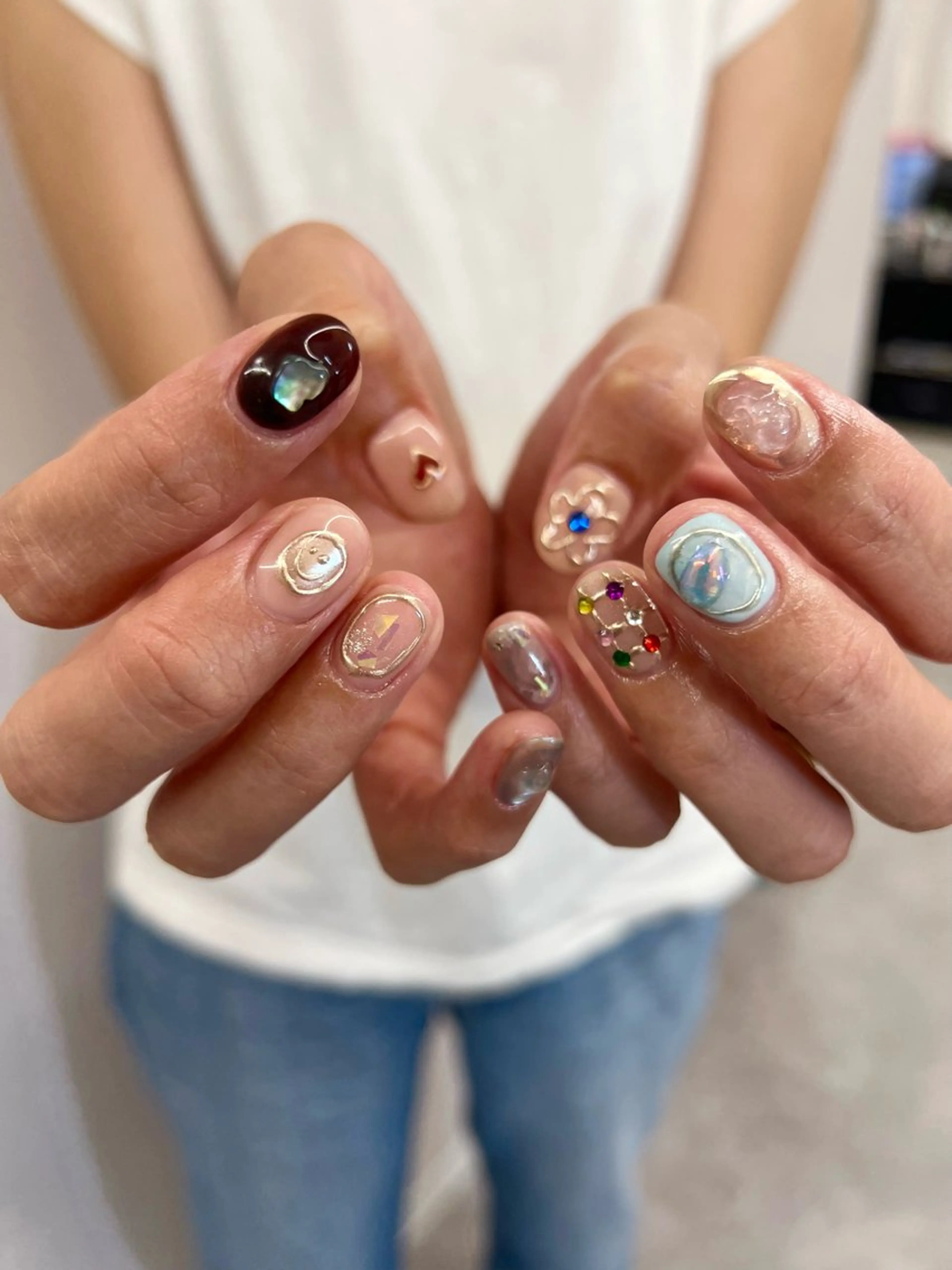 ネイル ブラウン ジェルネイル マグネットネイル ニュアンスネイル パラジェル ハンドネイル ハンドケア Bana_ Nailのネイルデザイン