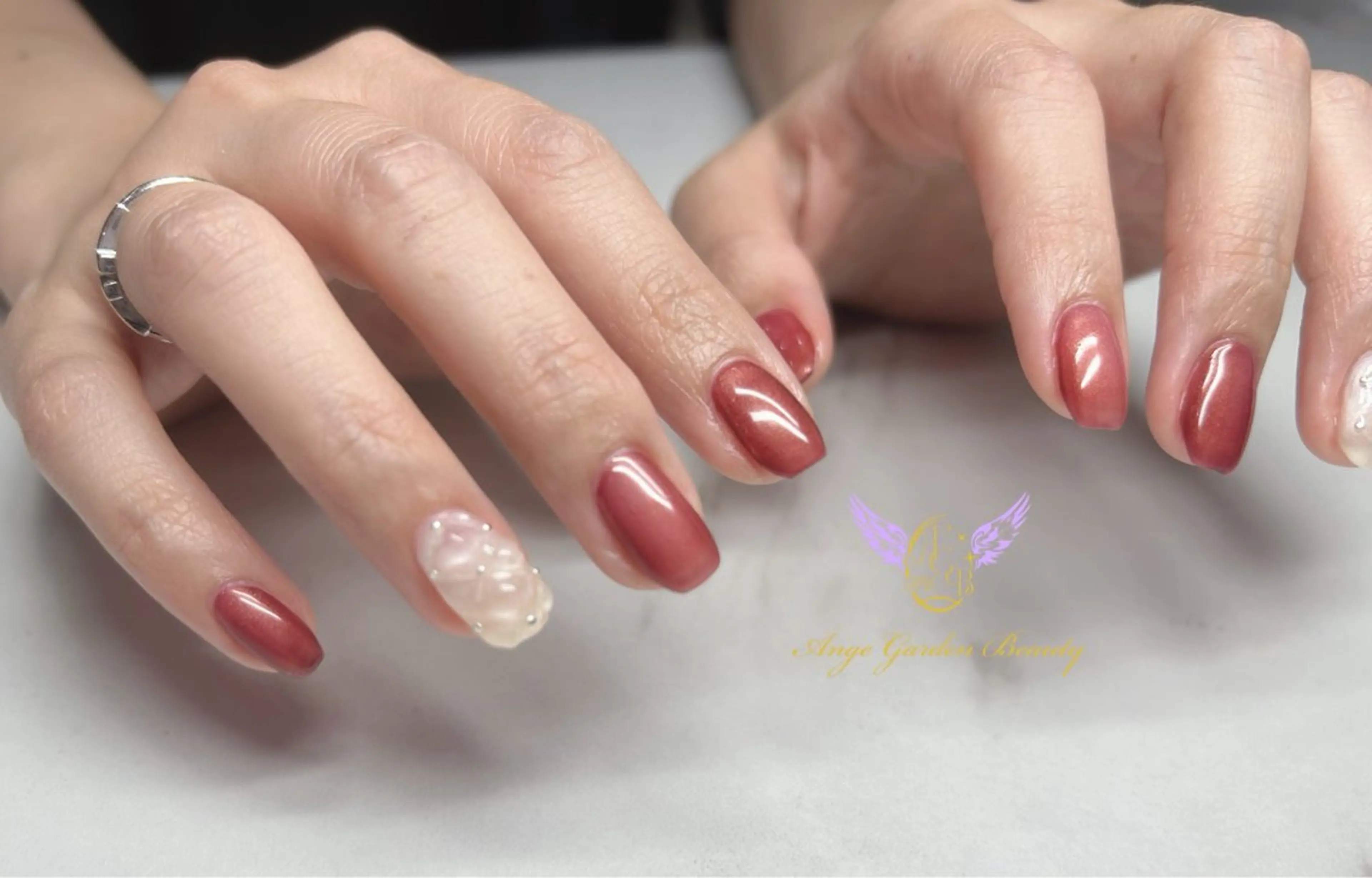 ネイル ボルドー マグネットネイル ハンドネイル AngeGarden Beautymihoのネイルデザイン