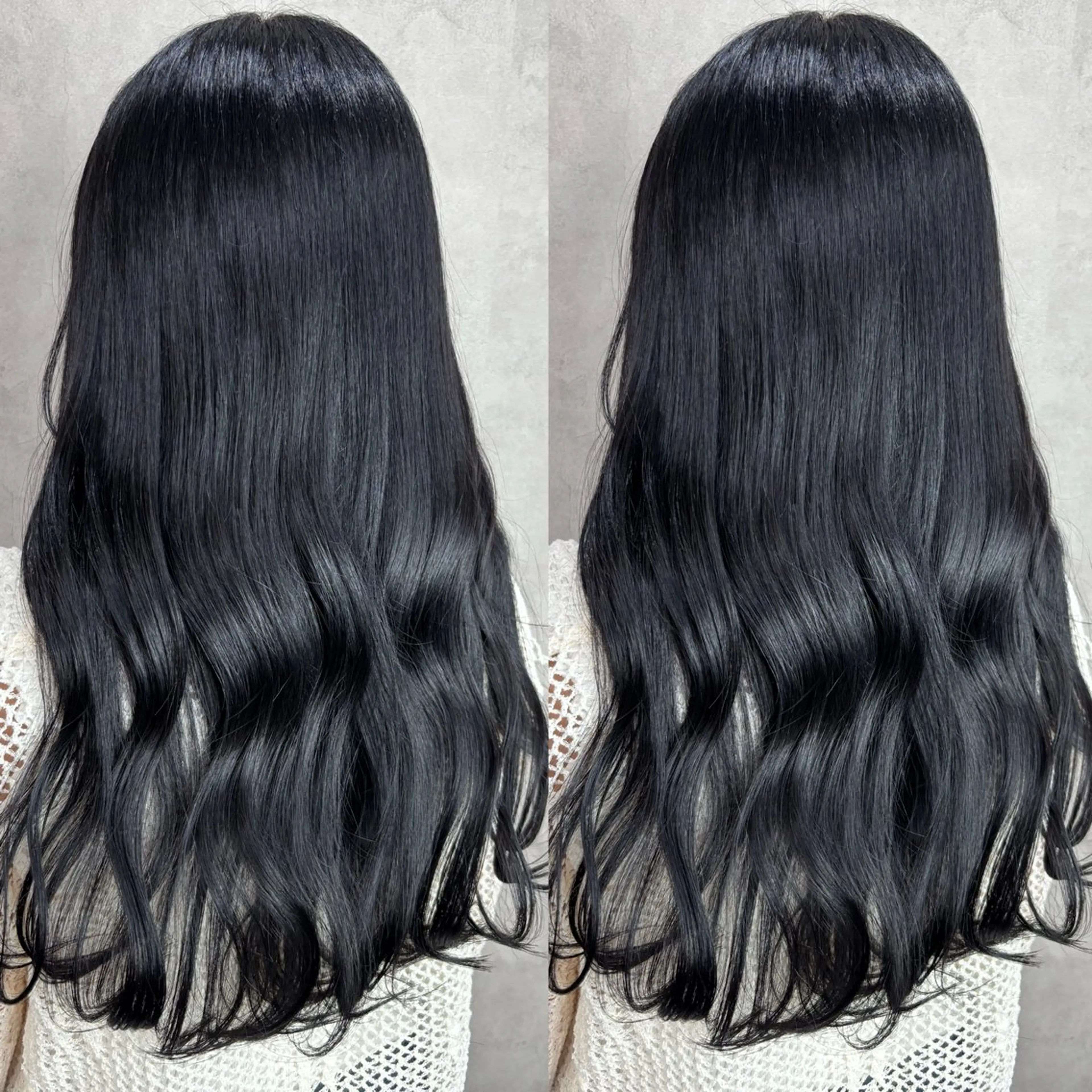 ロング カラー 黒髪 ブルーカラー ブルーブラック ヘアカラー Rin♡透明感ピンク 🎀白肌ラベンダーのヘアスタイル