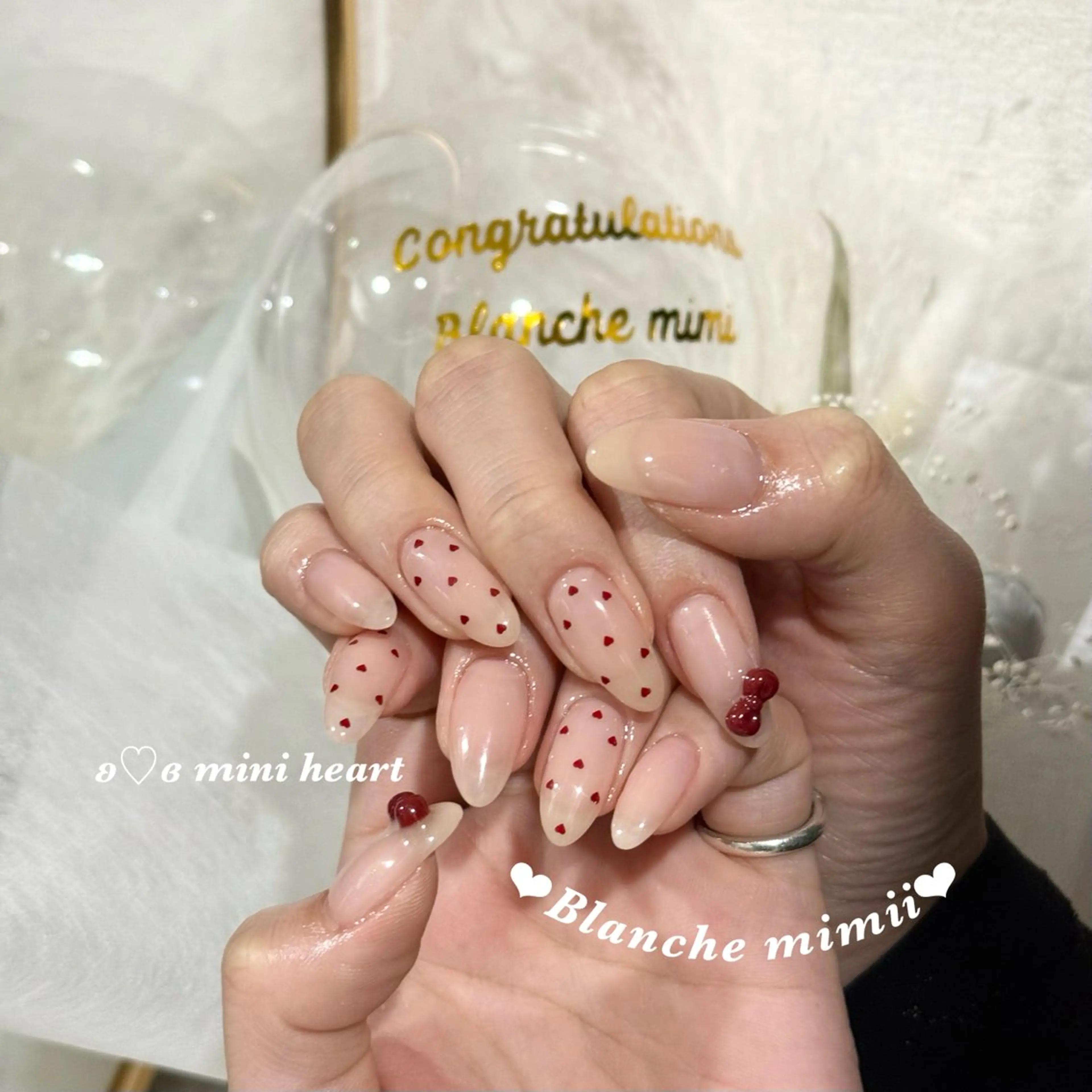ネイル ジェルネイル ハート パラジェル リボン シンプルネイル ハンドネイル Blanche Ayaのネイルデザイン