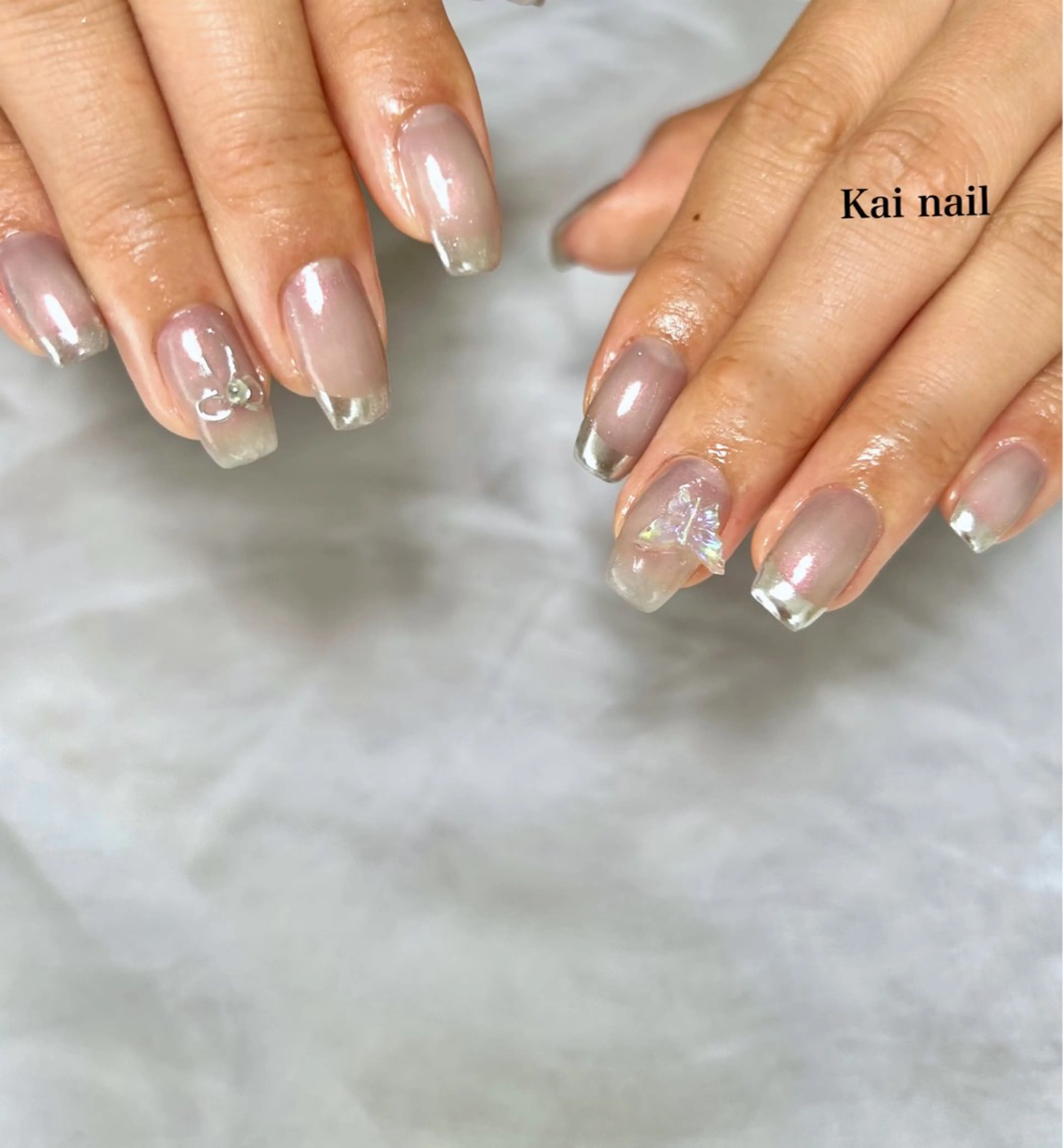 ネイル フレンチネイル 韓国ネイル マグネットネイル ミラーネイル リボン ハンドネイル Kai  nail Mayukoのネイルデザイン