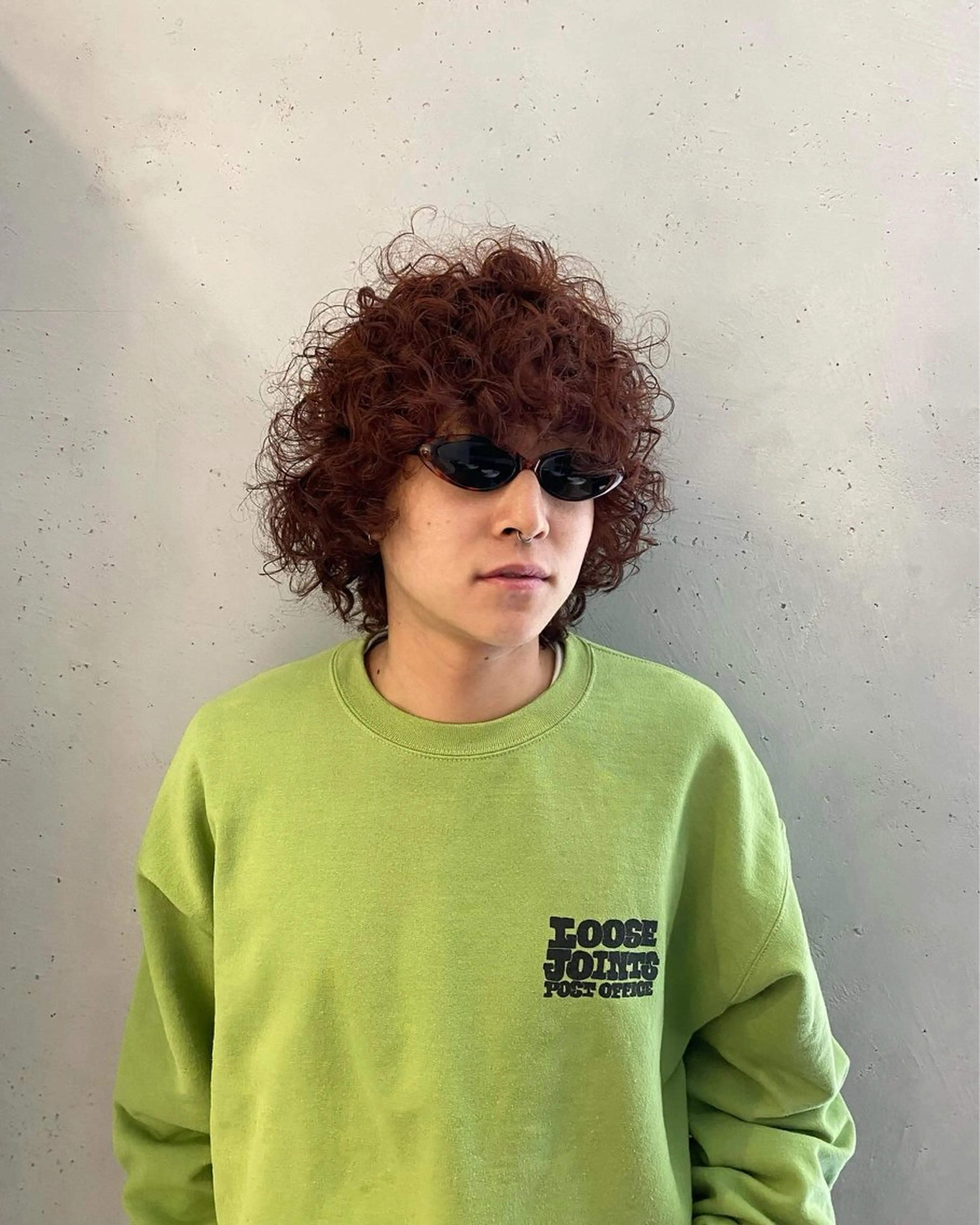 ショート カラー パーマ メンズ メンズパーマ オレンジ スパイラルパーマ カット パーマ トリートメント 吉武 茂暉のヘアスタイル