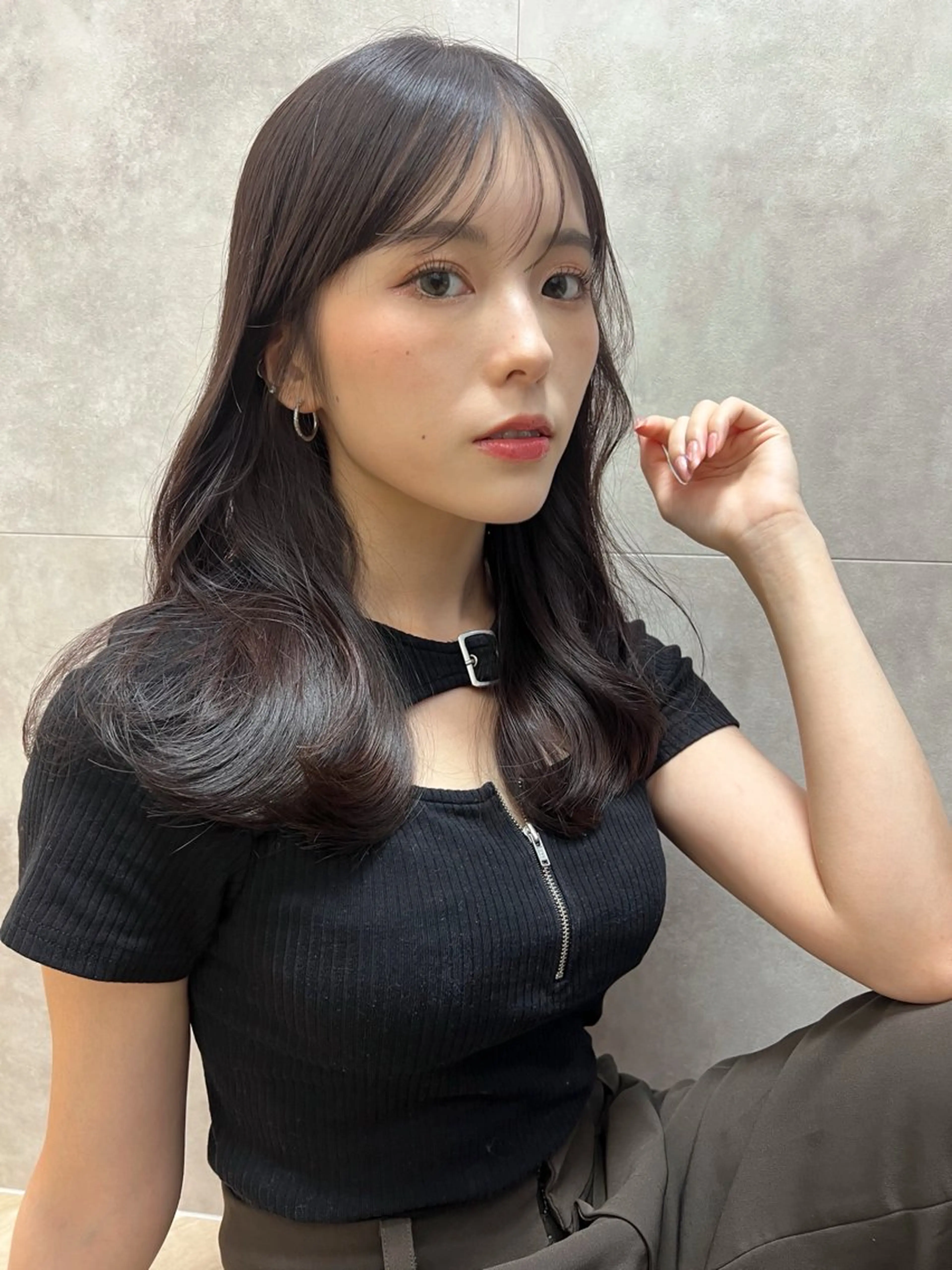 ミディアム 韓国風ヘア カット ヘアカラー トリートメント 韓国モテhair🍑 momoのヘアスタイル