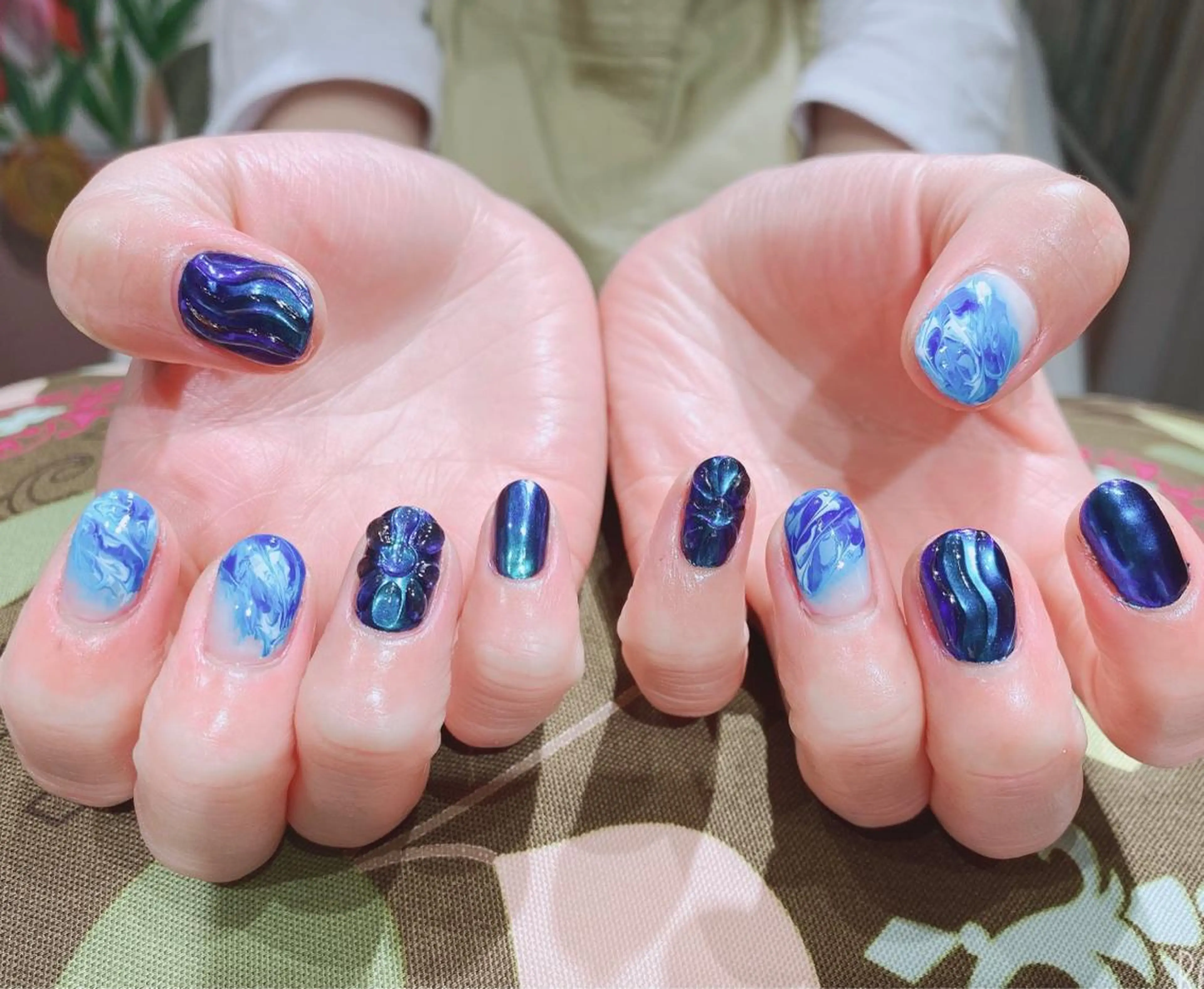 ネイル ブルー 大理石ネイル(マーブル) VIST☆ ｍａｍｉのネイルデザイン