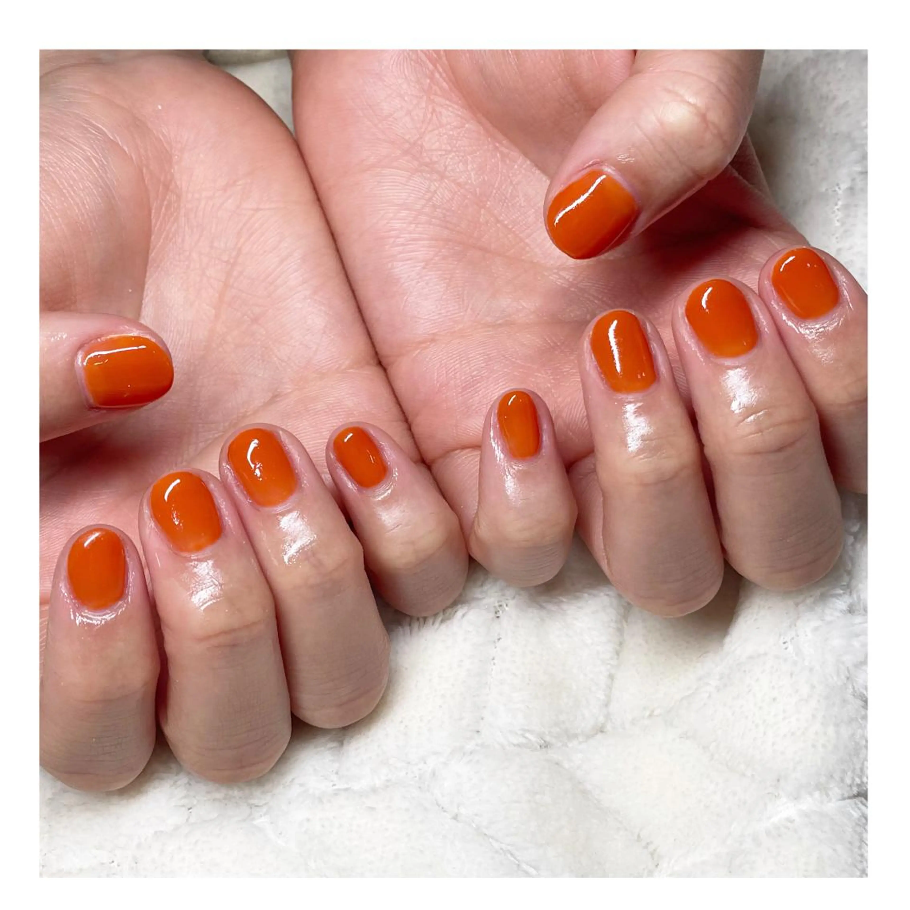 ネイル ジェルネイル オレンジ ショートネイル シンプルネイル ハンドネイル LaLa Peach 福岡のマツエク・マツパデザイン