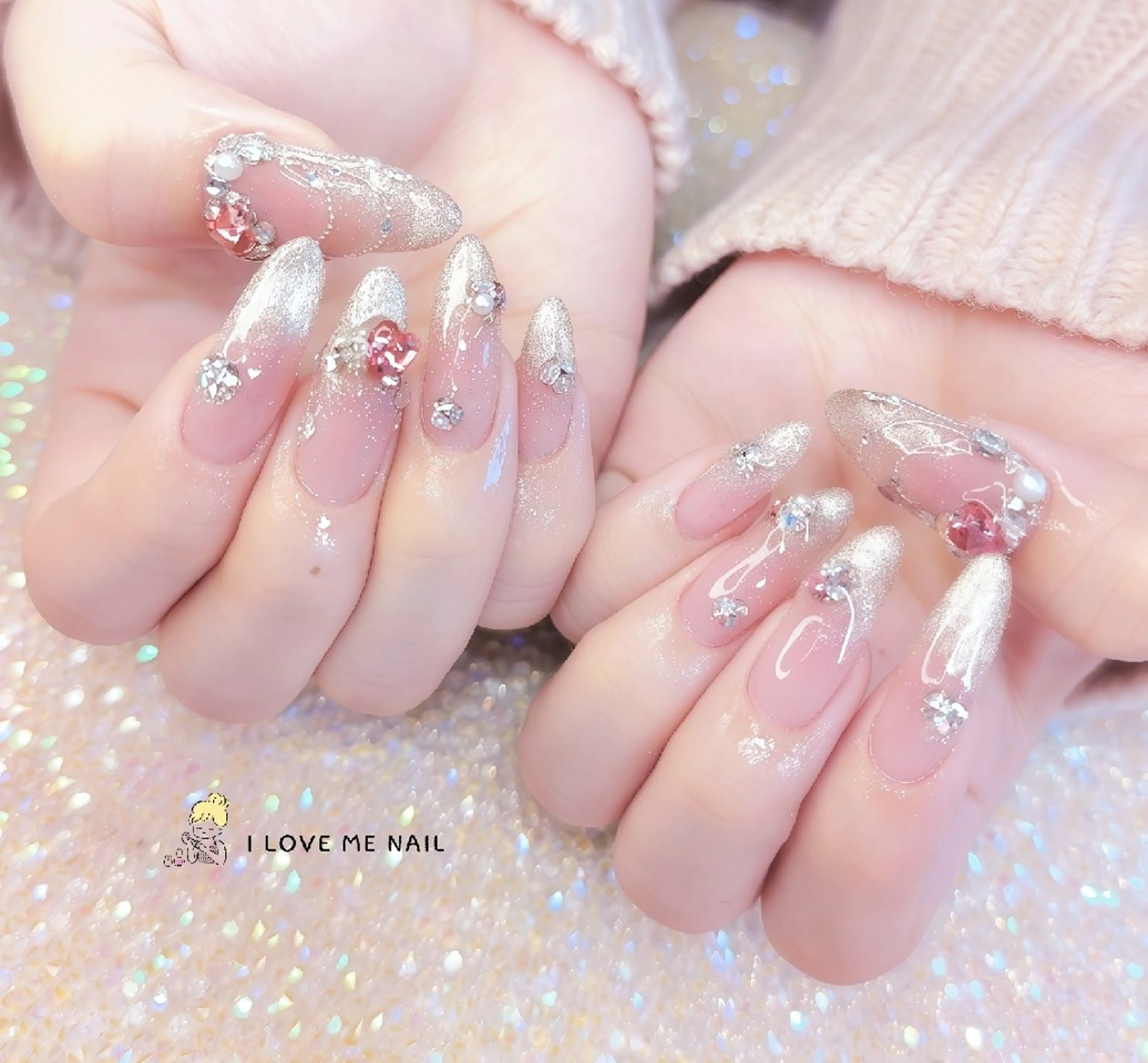 ネイル 長さ出し ハート 韓国ネイル マグネットネイル ニュアンスネイル ハンドネイル I LOVE ME NAIL.｡.:*♡のネイルデザイン