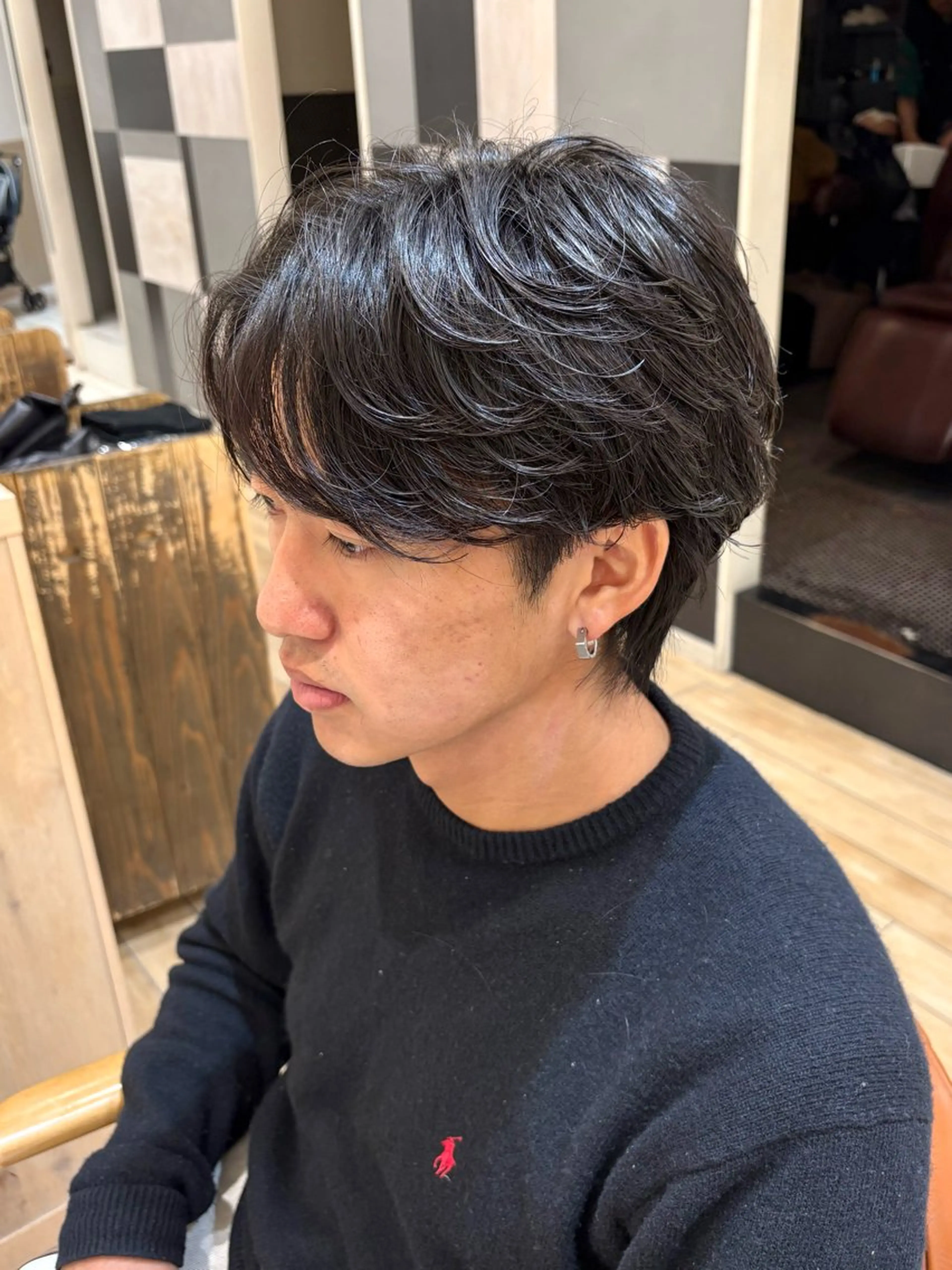 ミディアム パーマ ミディアムパーマ カット パーマ トリートメント ヘアセット 新宿メンズパーマ ヨモギダのヘアスタイル