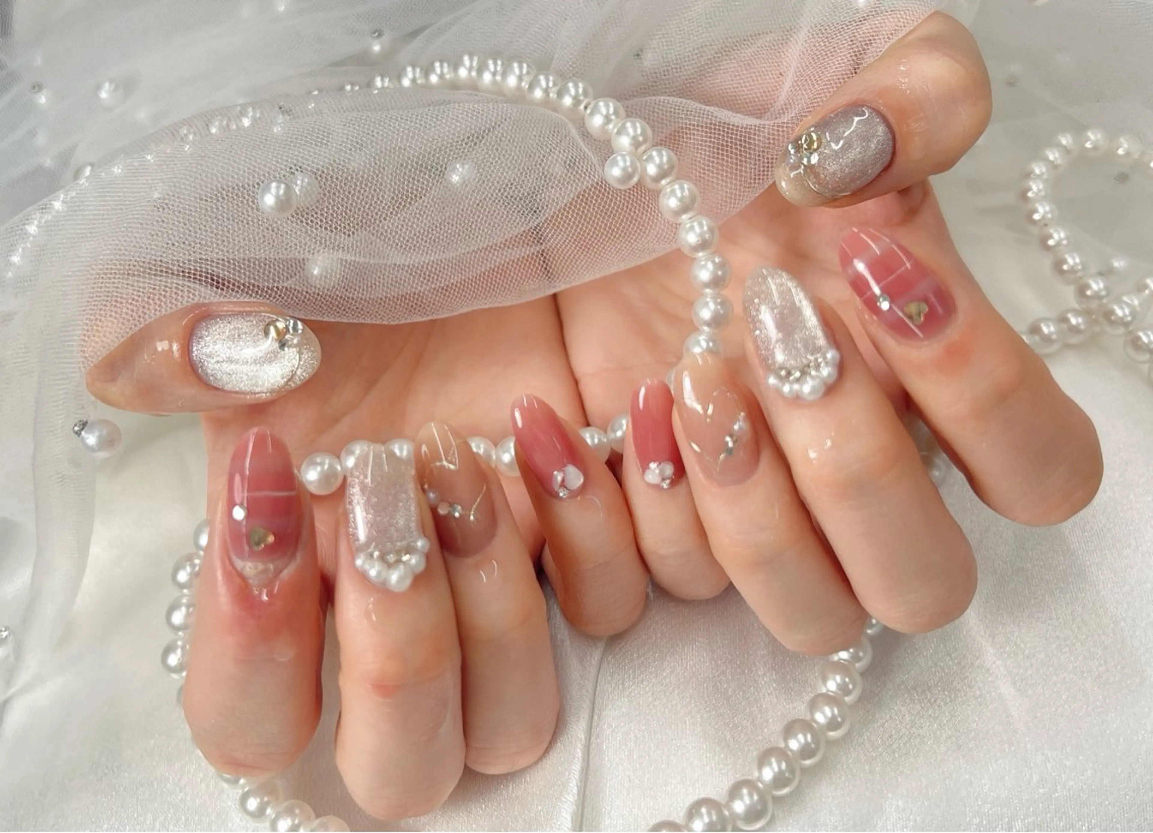 ネイル ハート ハンドネイル bijou nails 蓮のネイルデザイン