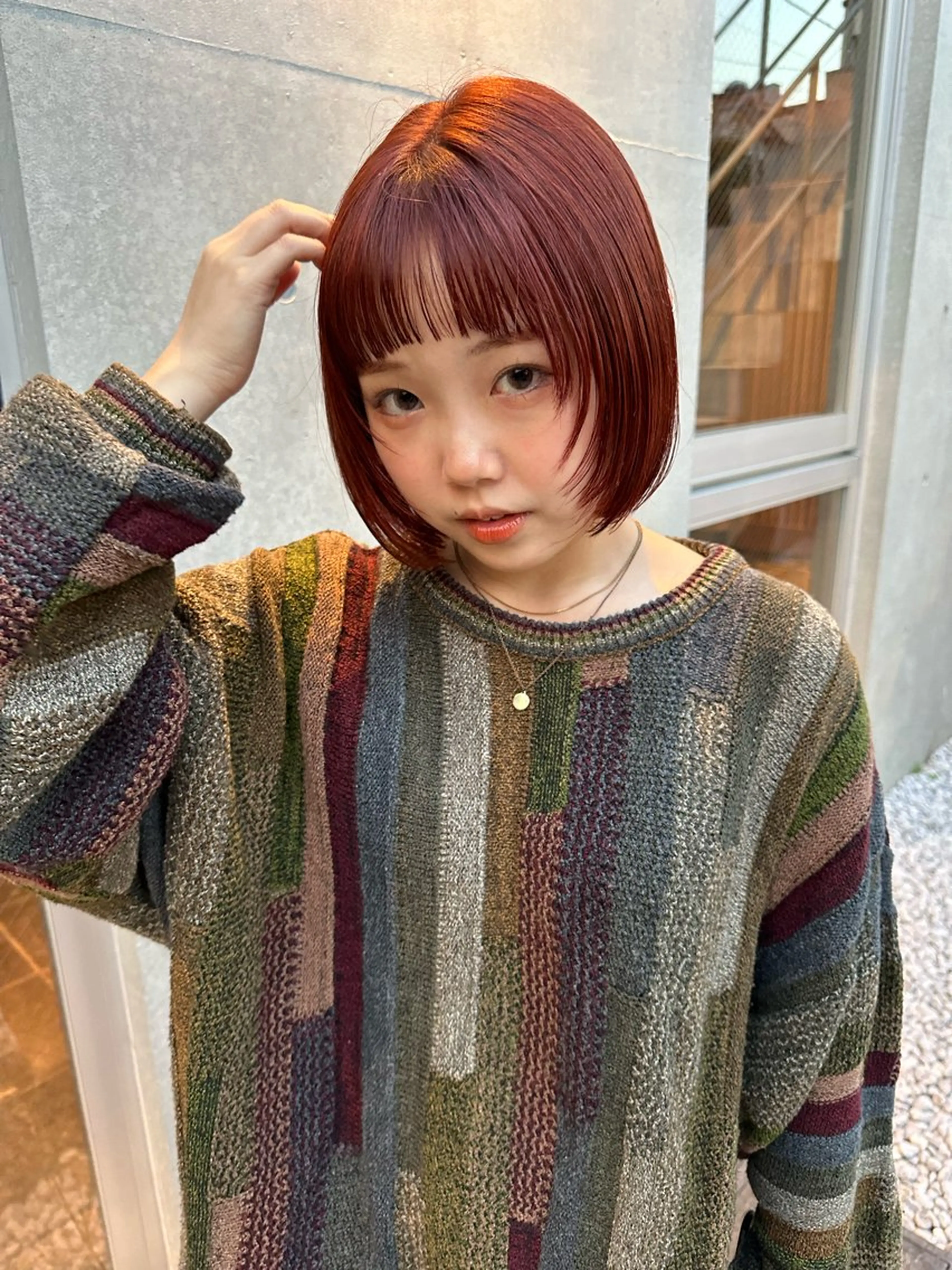 ミディアム カラー オレンジ ボブ/似合わせカット /ニュアンスカラーのヘアスタイル