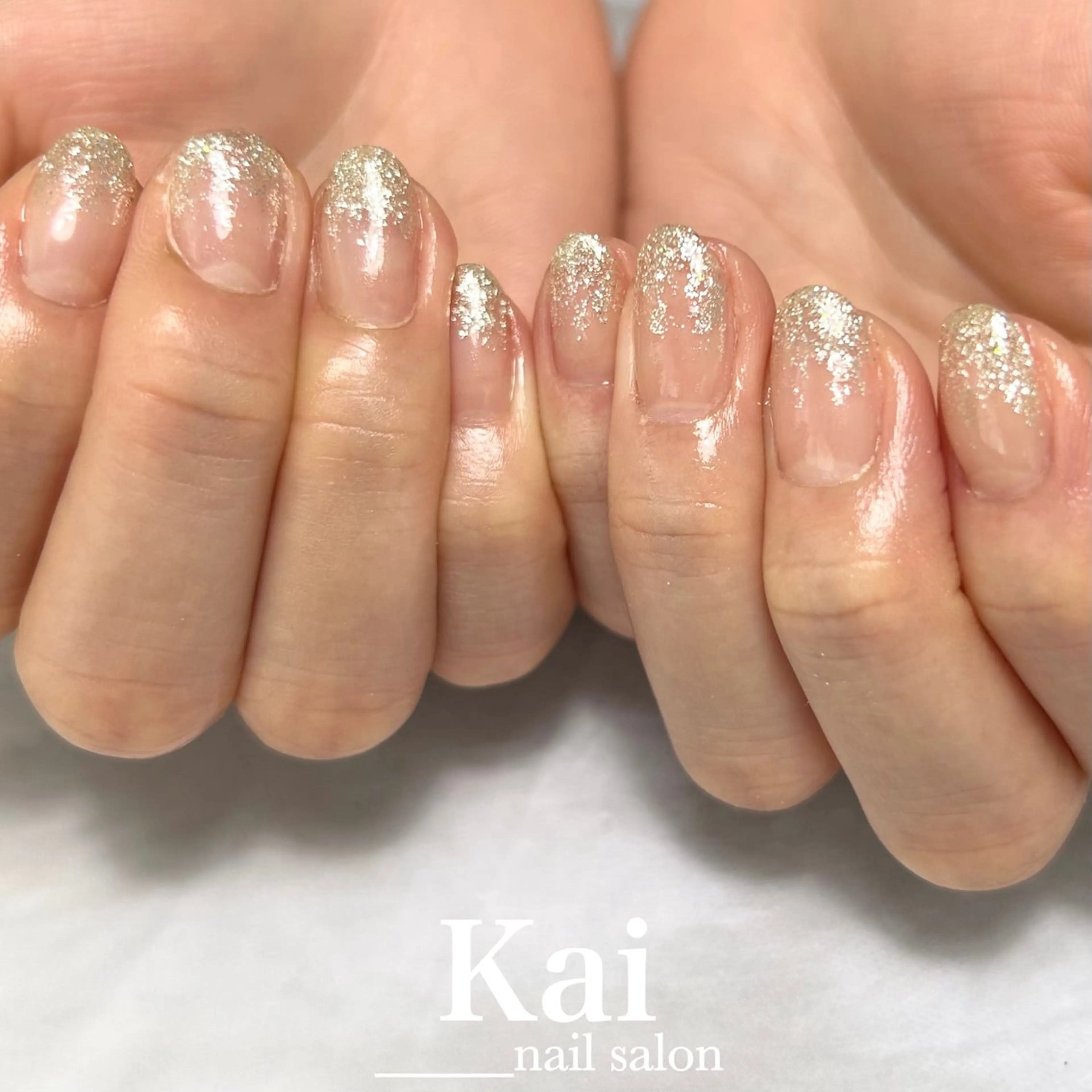 ネイル フレンチネイル グラデーション 韓国ネイル ラメ(グリッター) ラメグラデーション ハンドネイル Kai  nail Mayukoのネイルデザイン