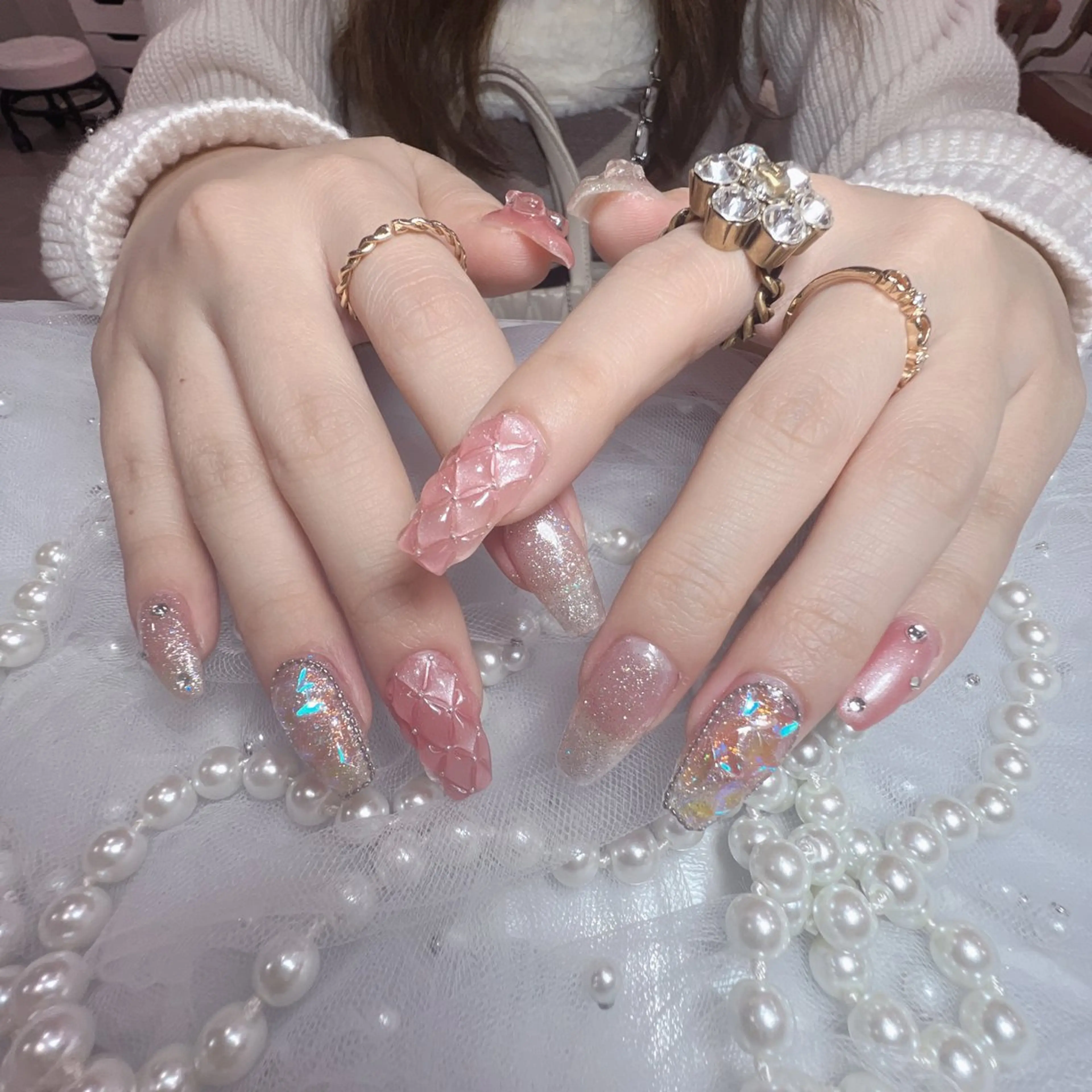 ネイル アートネイル フラッシュネイル フレンチネイル ジェルネイル ガラスフレンチ You&Me Yukiのネイルデザイン