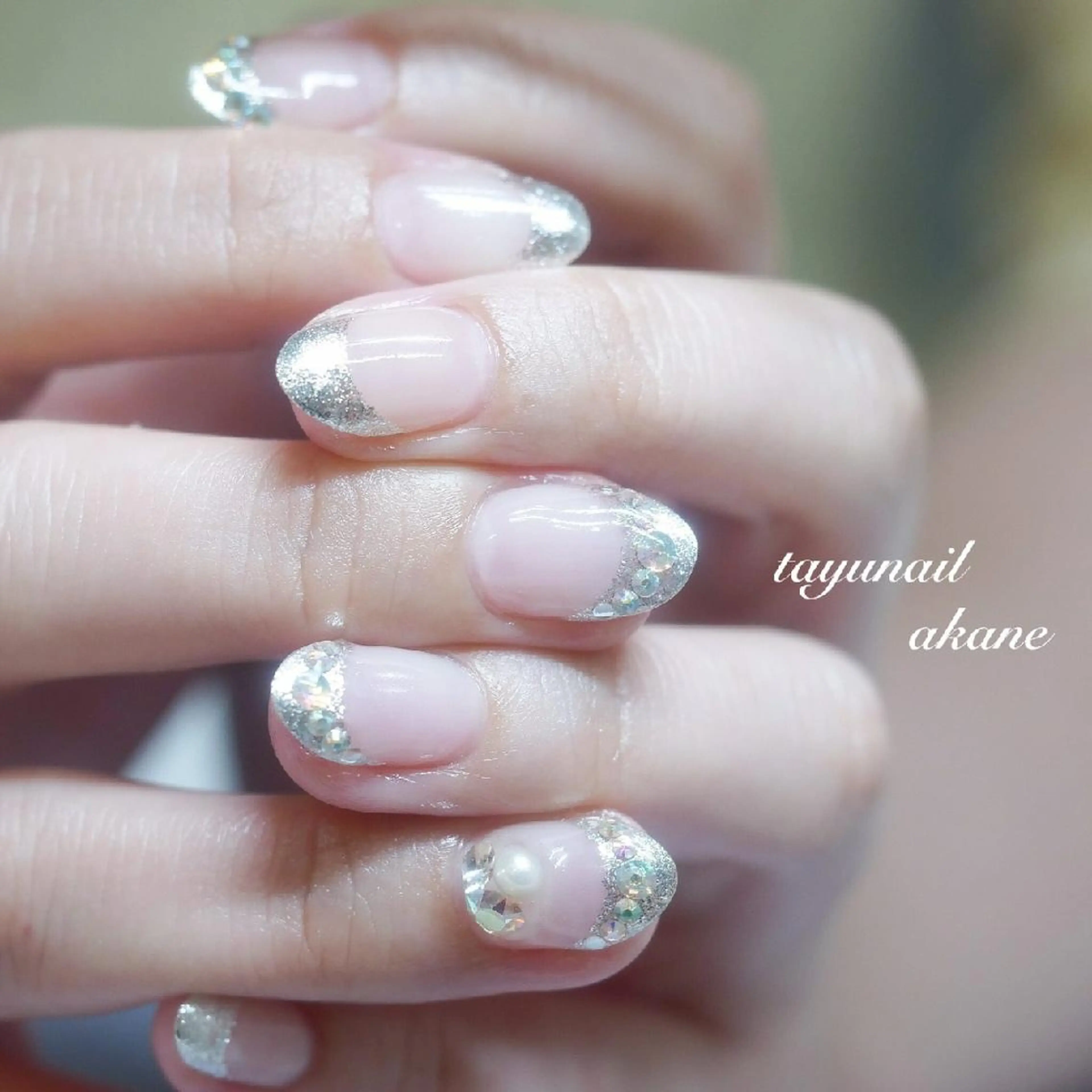 ネイル アートネイル ブルー フレンチネイル ジェルネイル キラキラネイル ネイルサロン 【たゆnail】のネイルデザイン