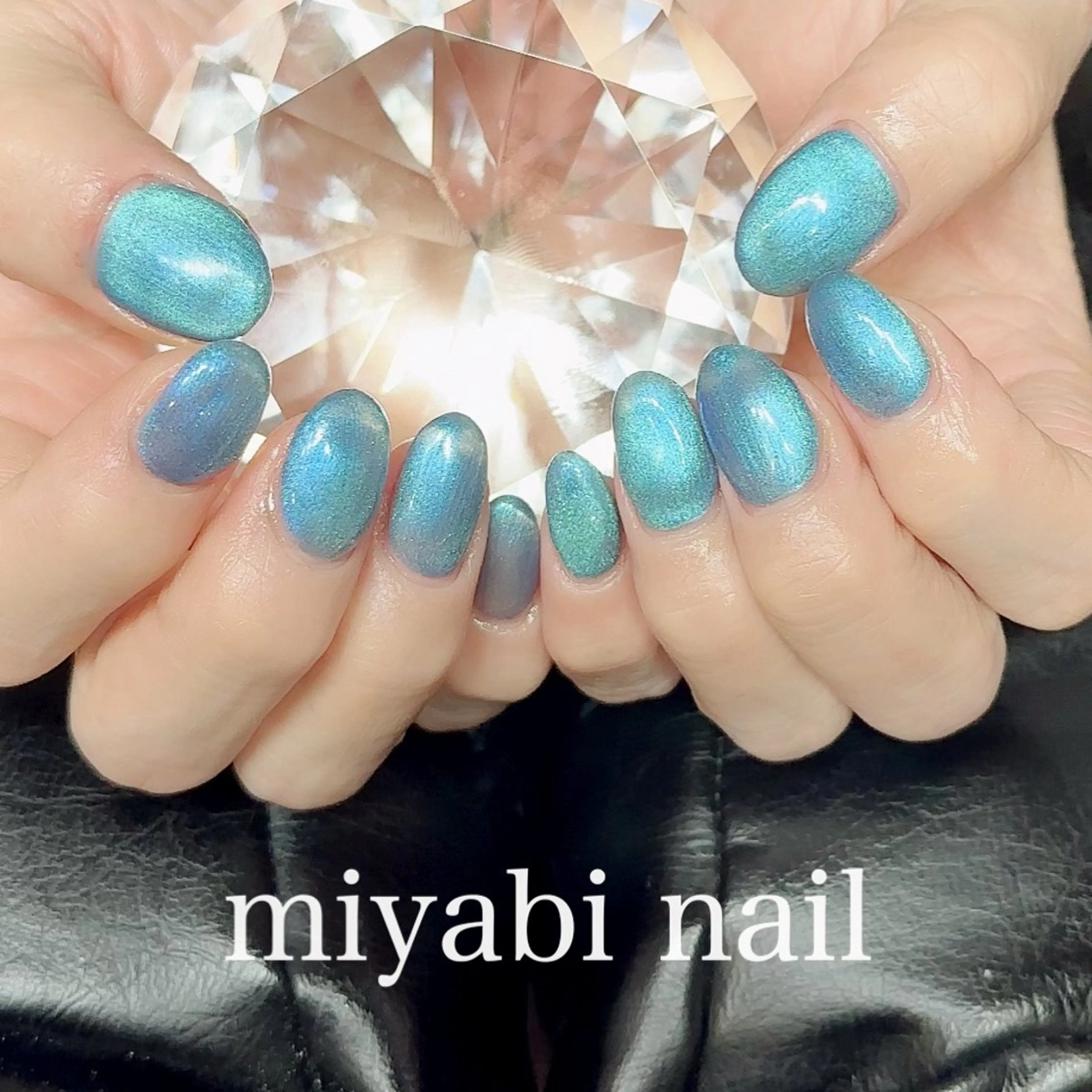 ネイル ブルー グリーン マグネットネイル 持ち込み 春ネイル ハンドネイル miyabi nail 桂川駅近くのネイルデザイン