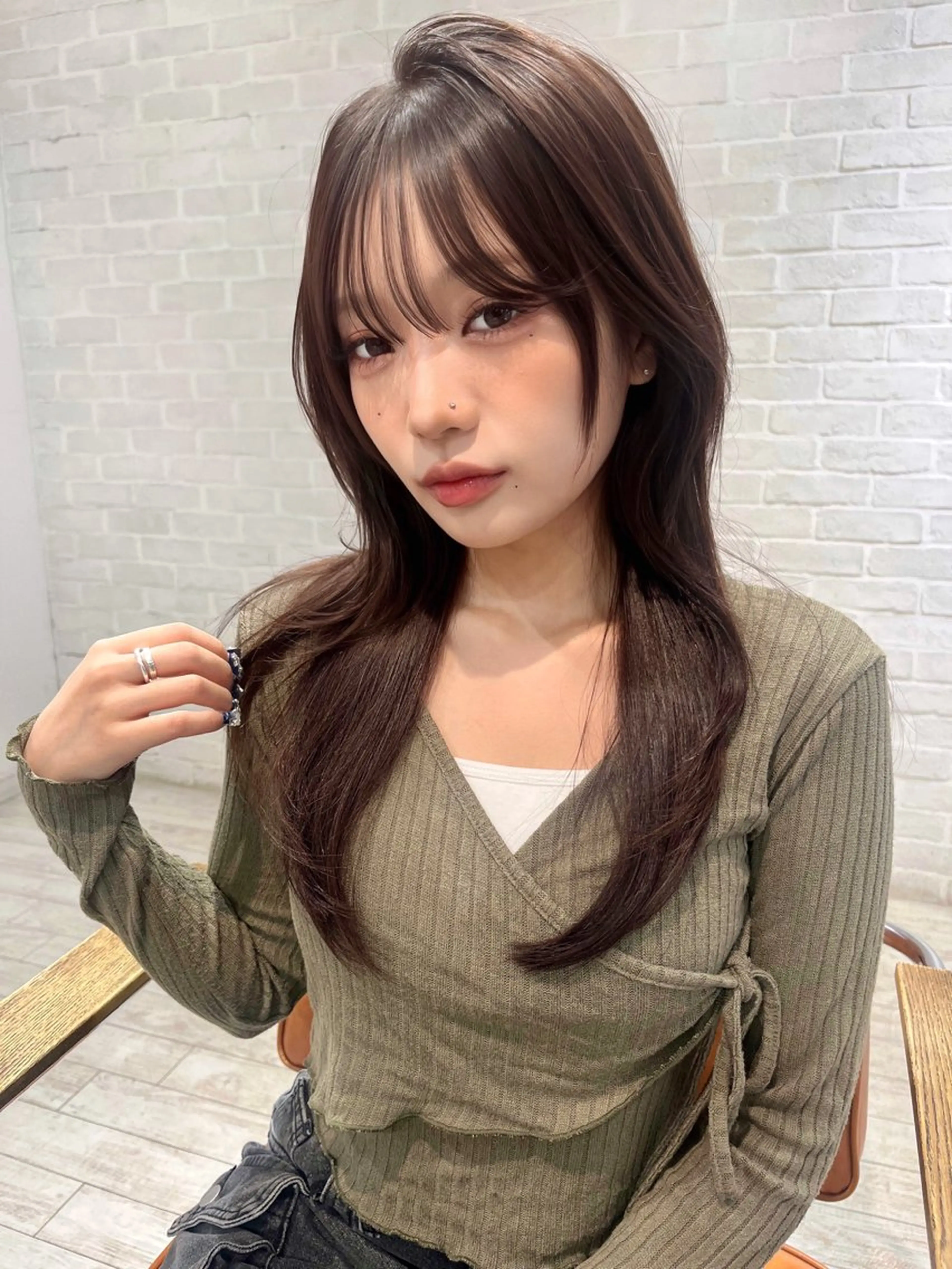 セミロング カラー ベージュカラー ブラウンカラー ブラウンベージュ 韓国風ヘア レイヤーカット カット ヘアカラー トリートメント 【韓国ヘア×透明感 カラー】笹谷 莉未のヘアスタイル