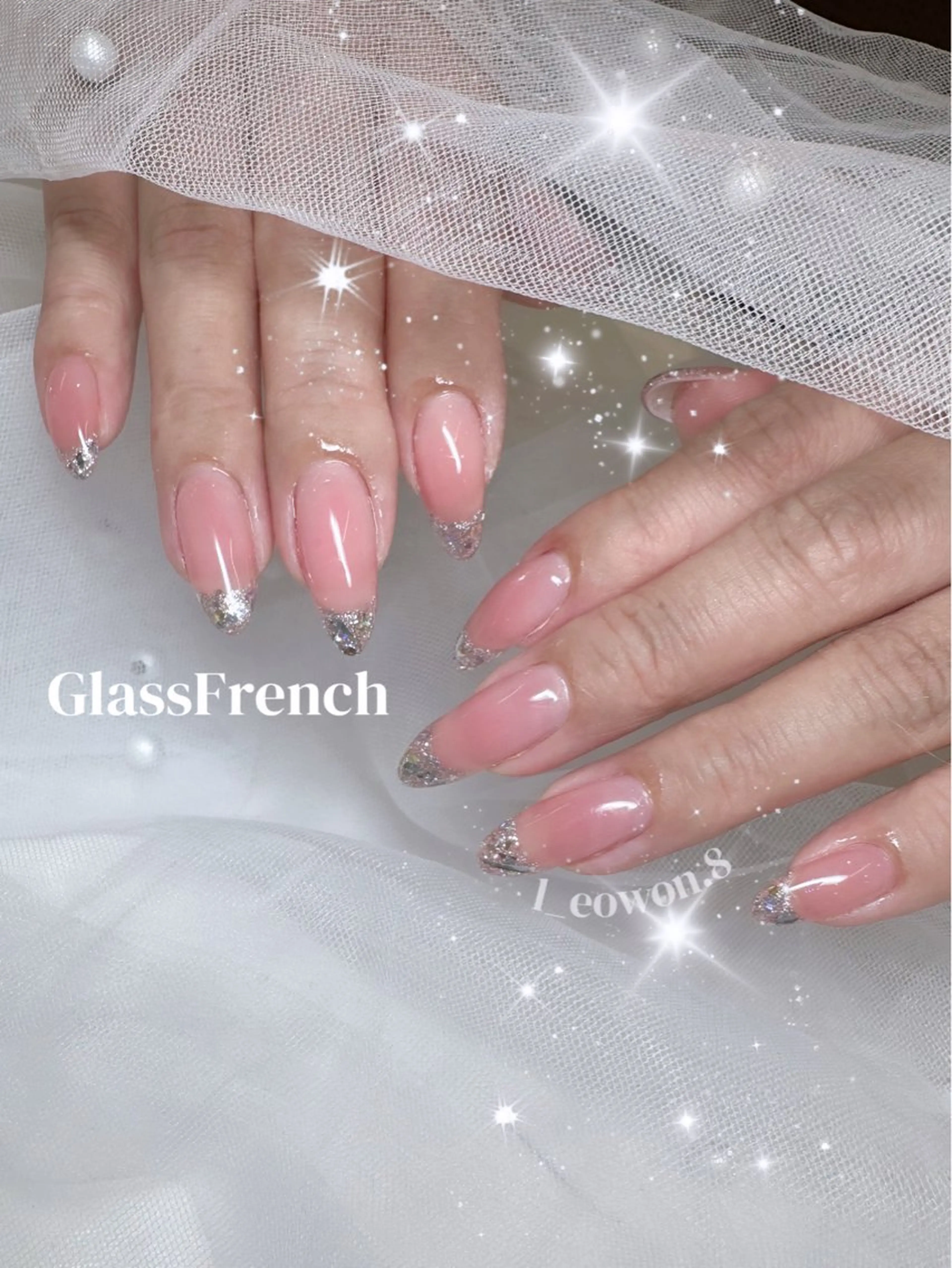 ネイル フレンチネイル ガラスフレンチ ハンドネイル NON🎀韓国 ちゅるんワンホン🎀のネイルデザイン