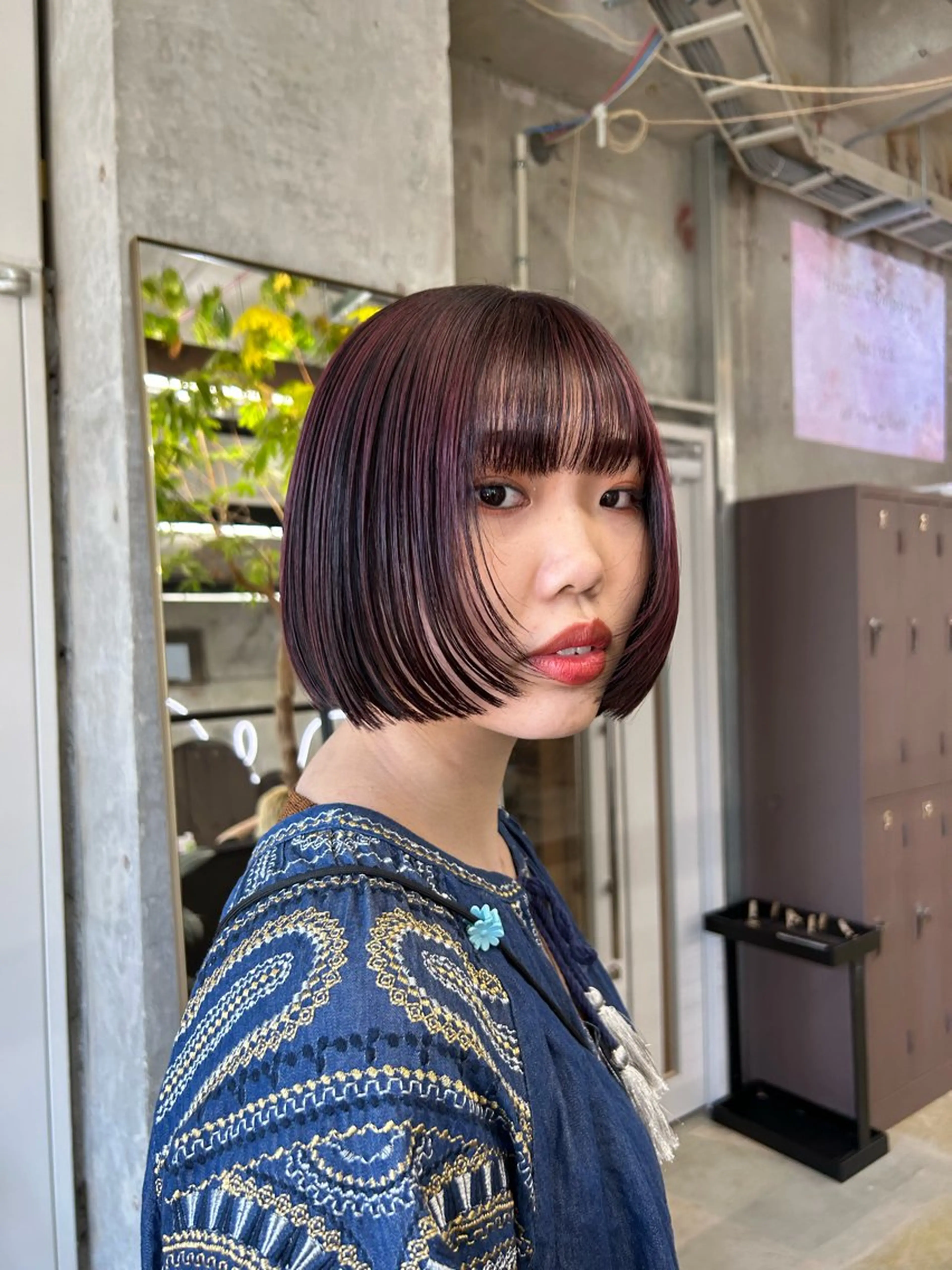 ミディアム カラー レッドカラー maho/垢抜け カラーパーマメイクのヘアスタイル