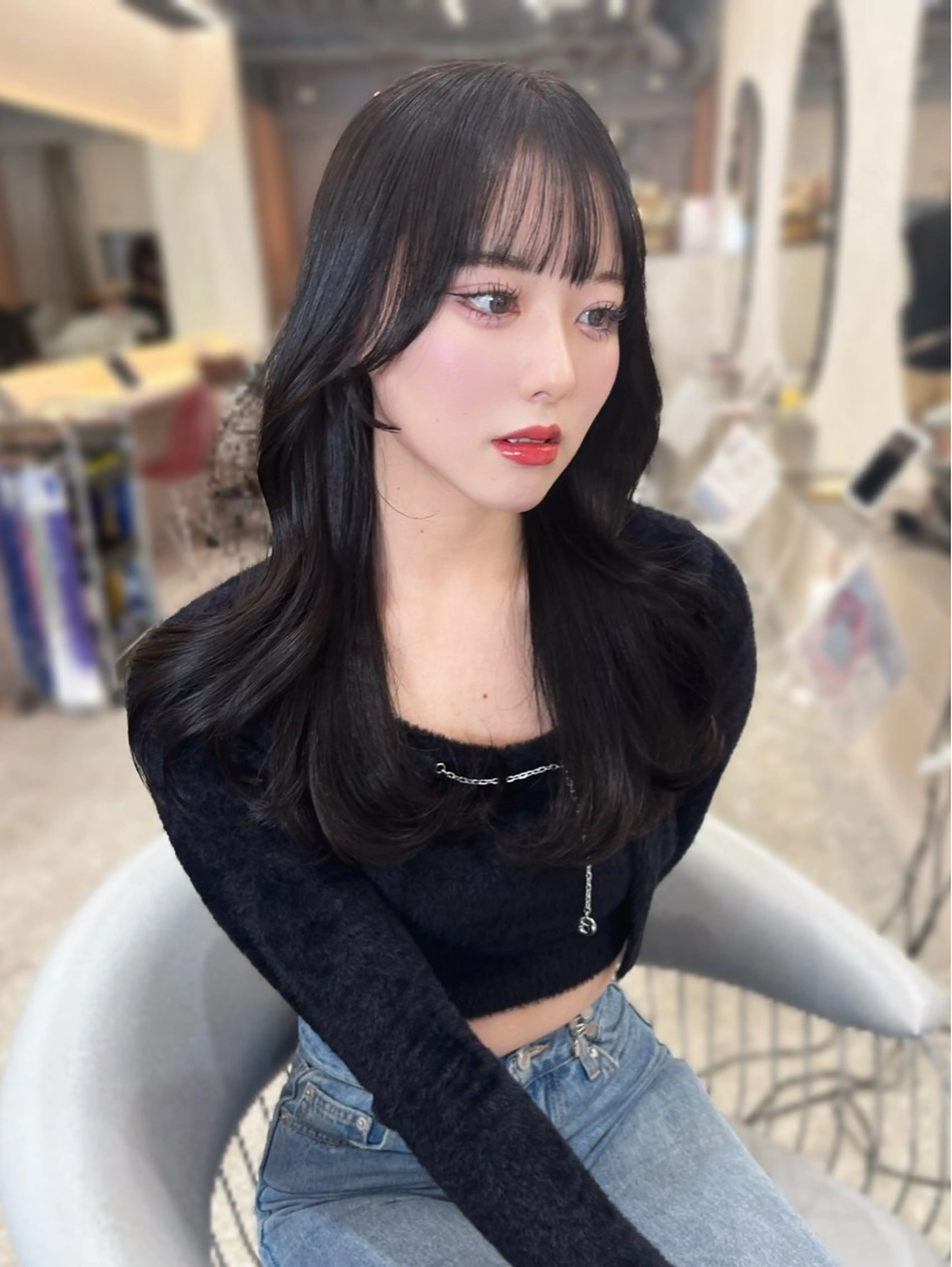 ロング カラー グレージュ バイオレットカラー 韓国風ヘア レイヤーカット カット ヘアカラー トリートメント 韓国ハッシュカット/ 新宿/髪質改善/岡崎のヘアスタイル