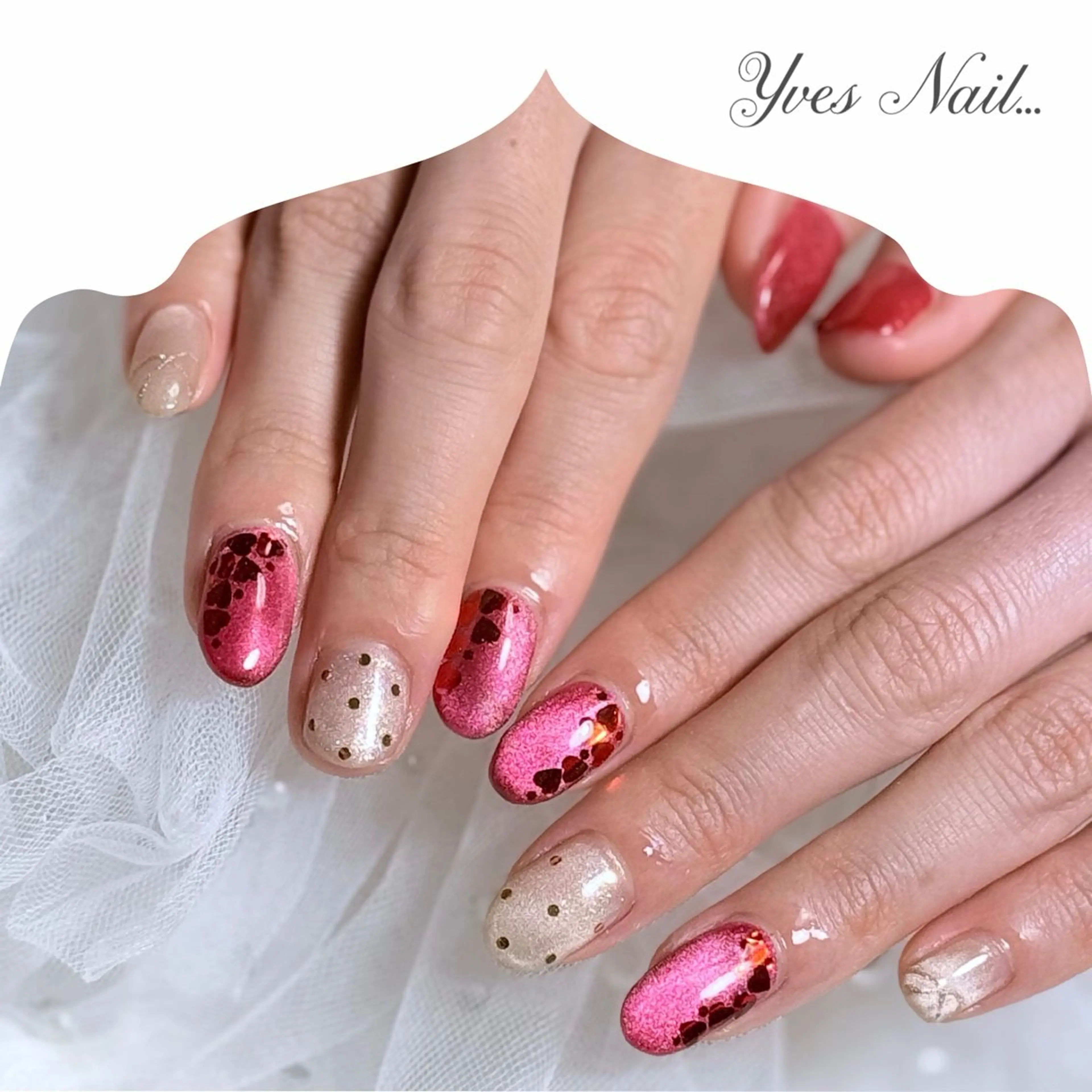 ネイル ハート マグネットネイル バレンタイン ハンドネイル kanno yのネイルデザイン