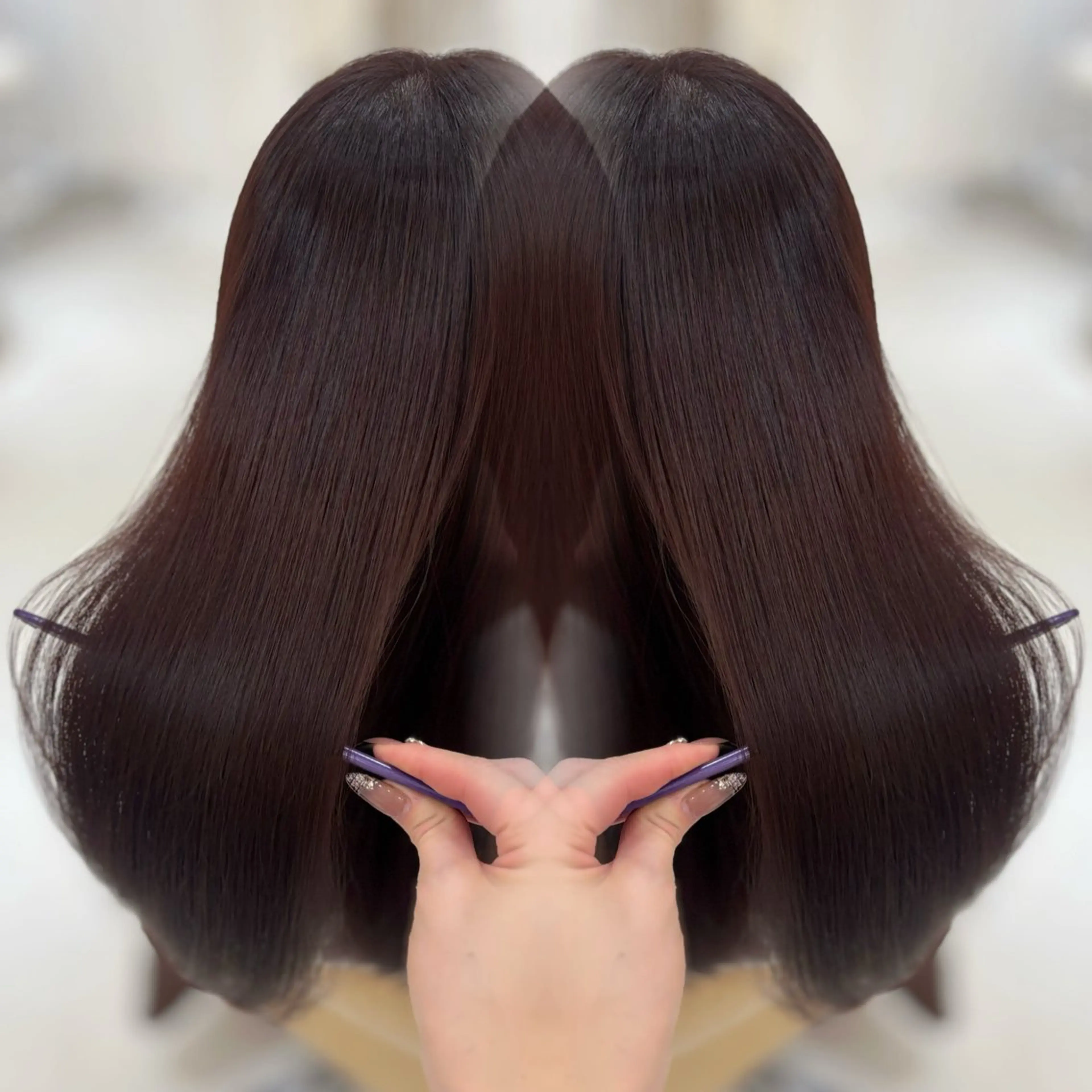 ロング カラー ボルドーカラー ヘアカラー トリートメント りほ/顔周りカット/ レイヤーカットのヘアスタイル