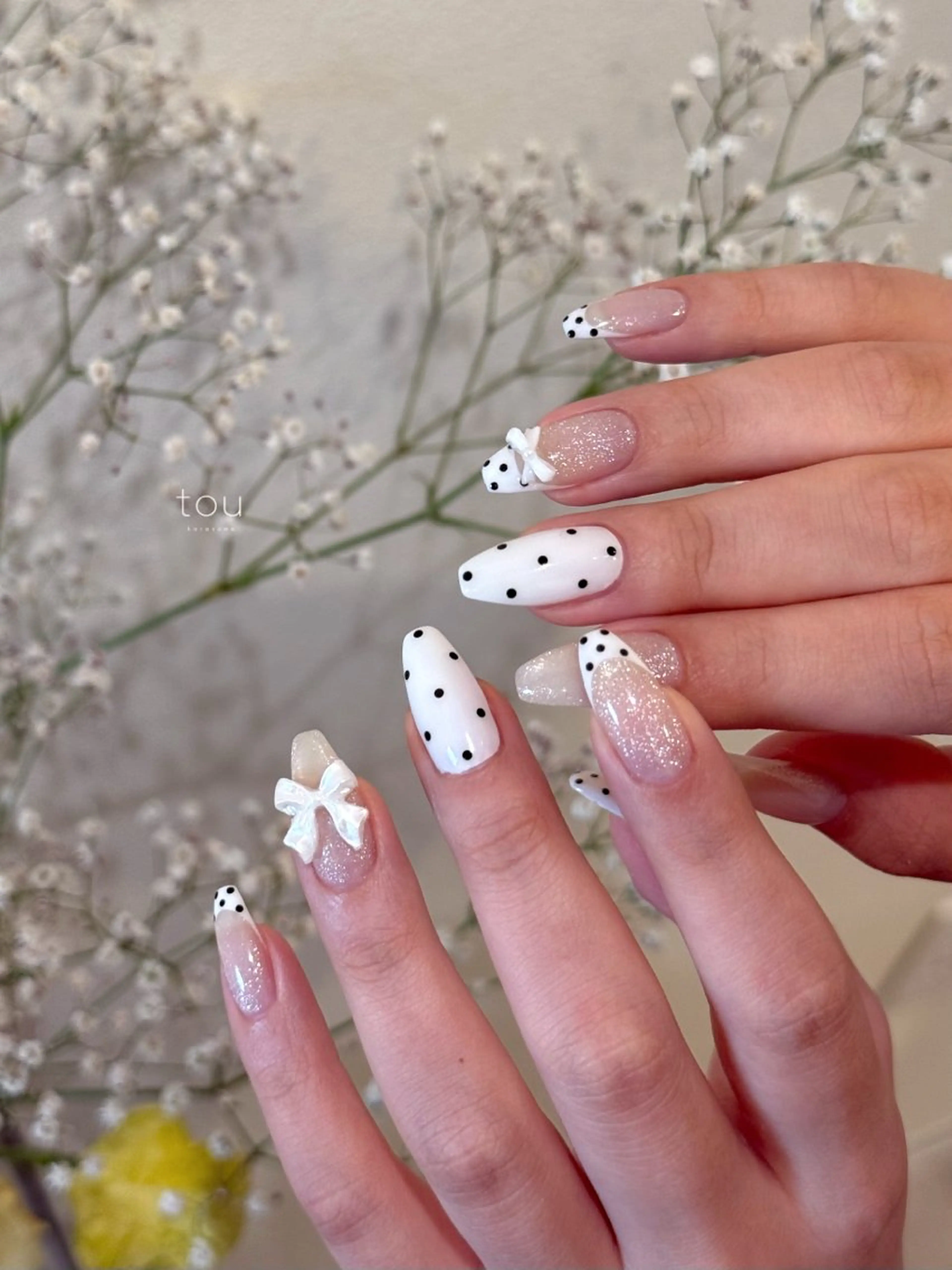 𝐡𝐚𝐧𝐝｜10本フルデザイン+パーツ、ビジュー立体デザイン🍑🌷お会計¥9,500→¥7,500~の写真