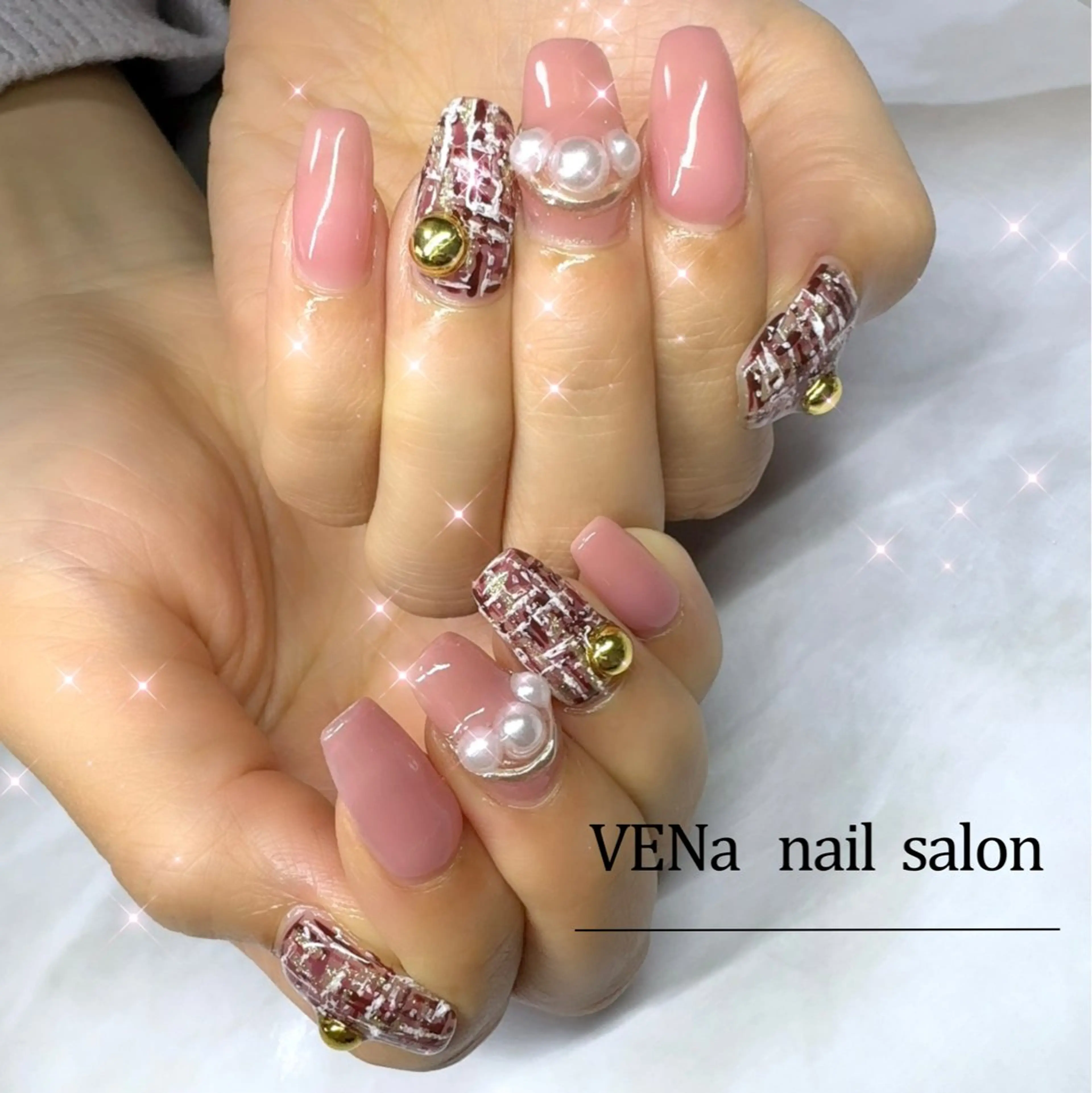 ネイル 持ち込み ピンク ツイードネイル VENa eye＆ nail salonのネイルデザイン