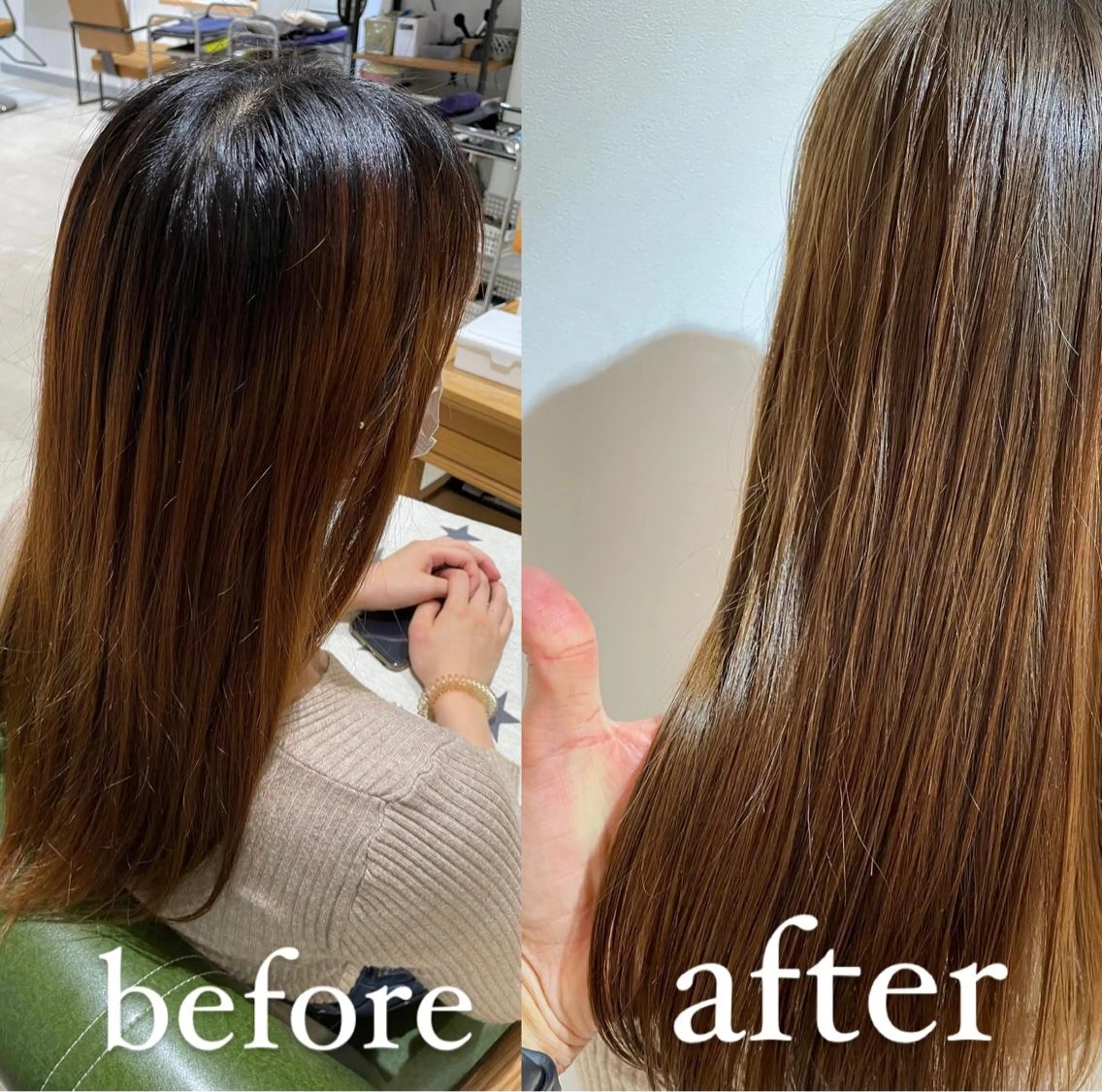 セミロング カラー ベージュカラー ブリーチ ヘアカラー トリートメント 過去一の柔髪ヘア 🌿einshairのヘアスタイル