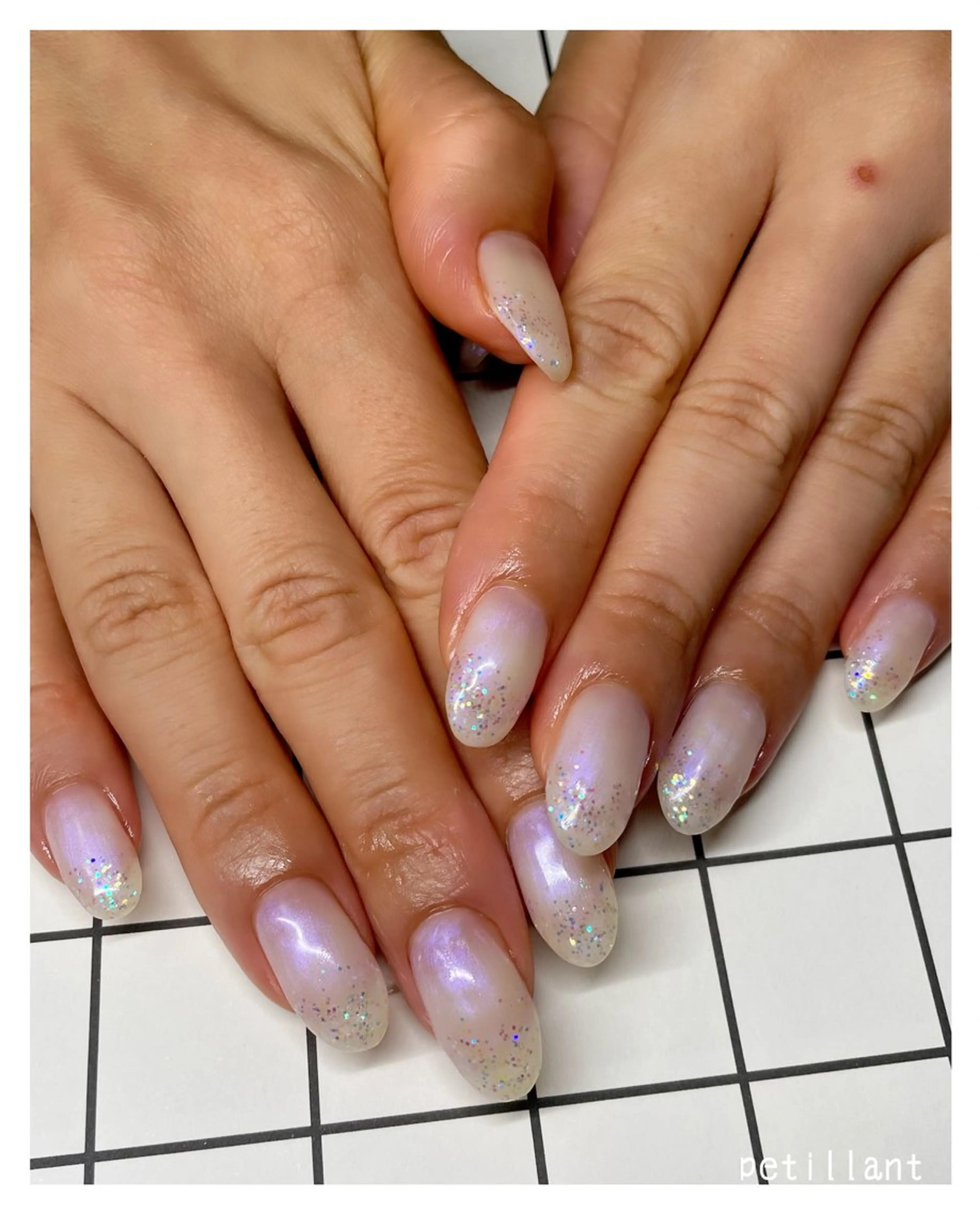 ネイル キラキラネイル ラメ(グリッター) ホワイト nail salon petillantのネイルデザイン
