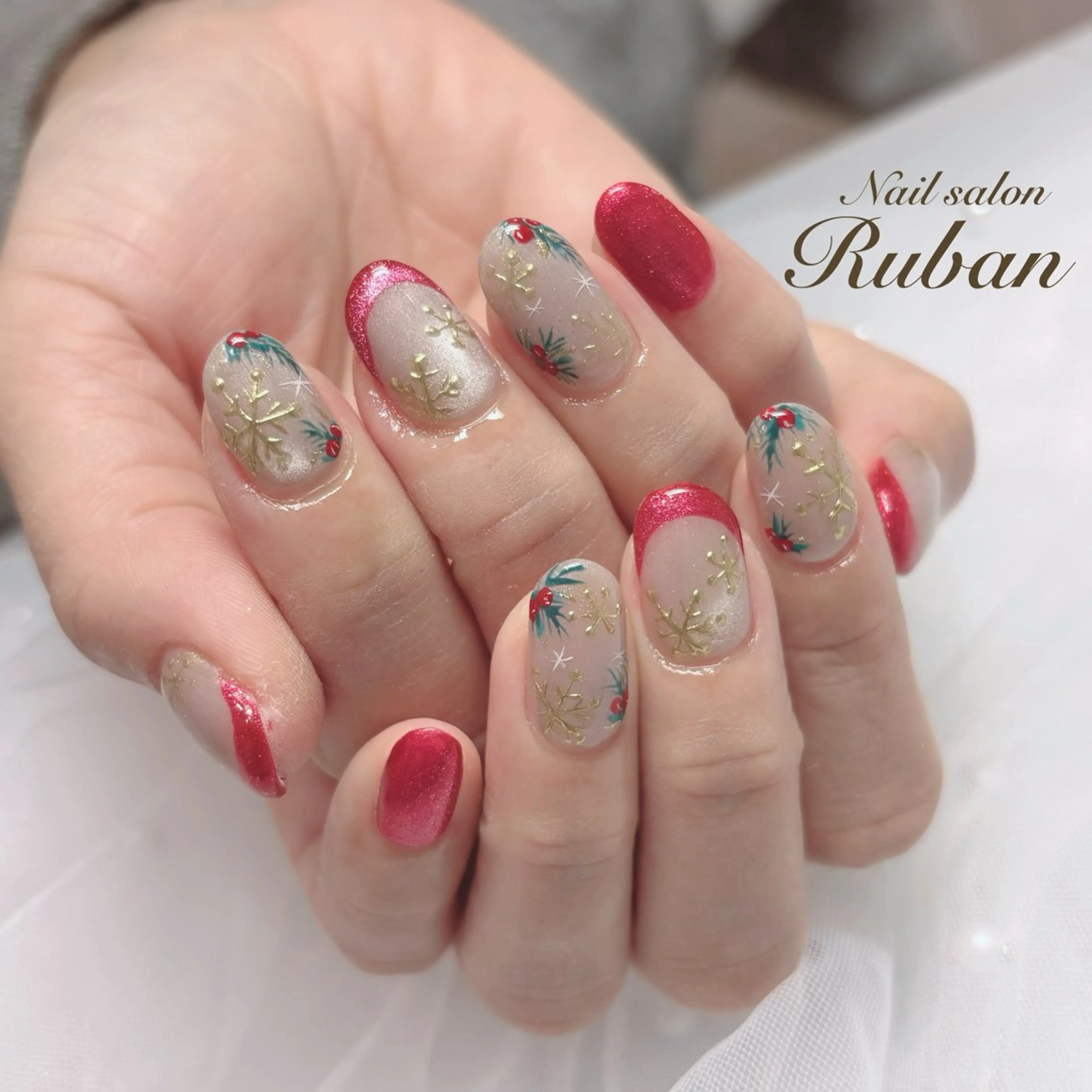 ネイル アートネイル フレンチネイル マグネットネイル 持ち込み 冬ネイル Nail salon Rubanのネイルデザイン