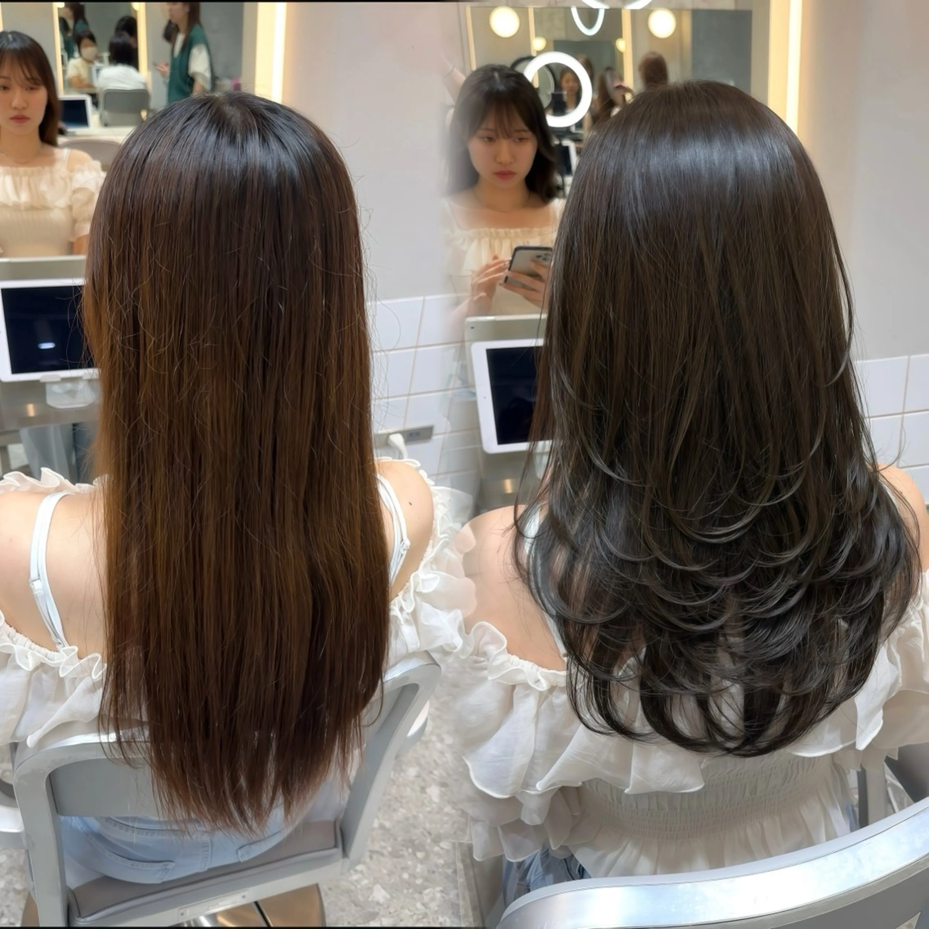 セミロング カラー グレージュ オリーブグレージュ オリーブグレー レイヤーカット カット ヘアカラー トリートメント ヘッドスパ ヘアセット 新宿/韓国レイヤー 髪質改善カラー/角所のヘアスタイル