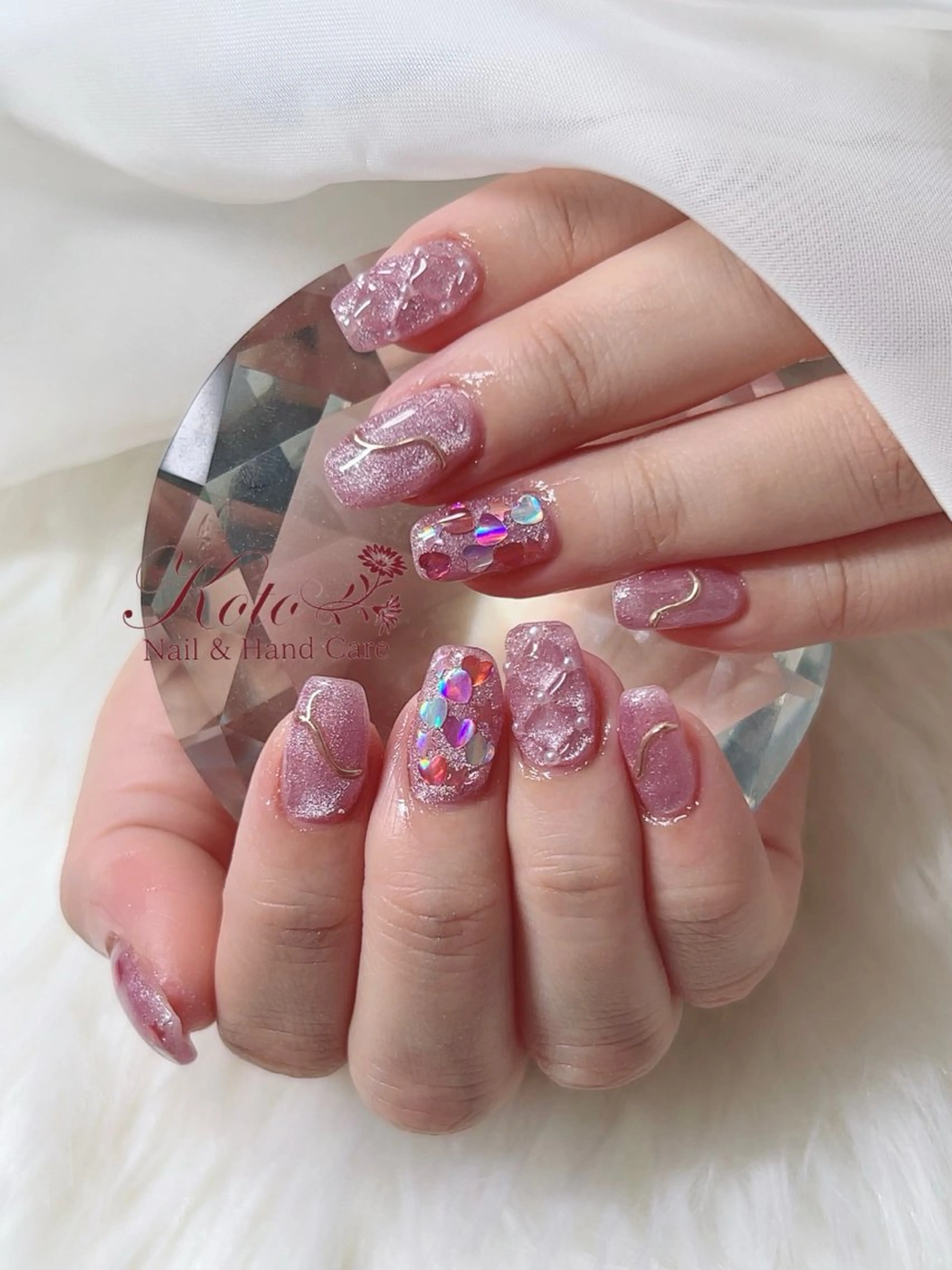 ネイル 長さ出し ジェルネイル ハート 持ち込み ニュアンスネイル ハンドネイル Nail Salon KOTOのネイルデザイン