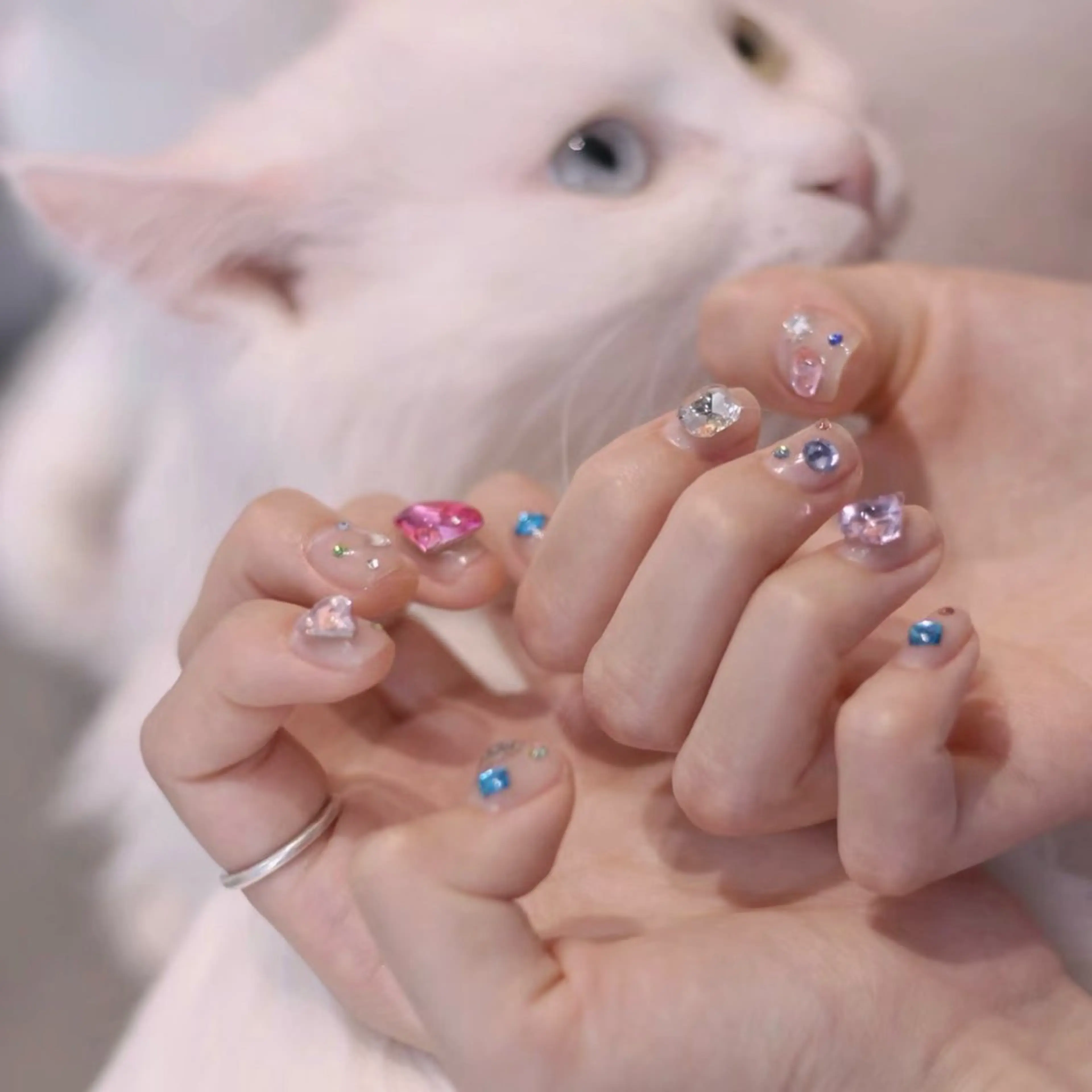 ネイル ワンカラーネイル ストーンネイル ワンホンネイル ハンドネイル 💎CC・NaNa 韓国風ネイル🌙Cのネイルデザイン