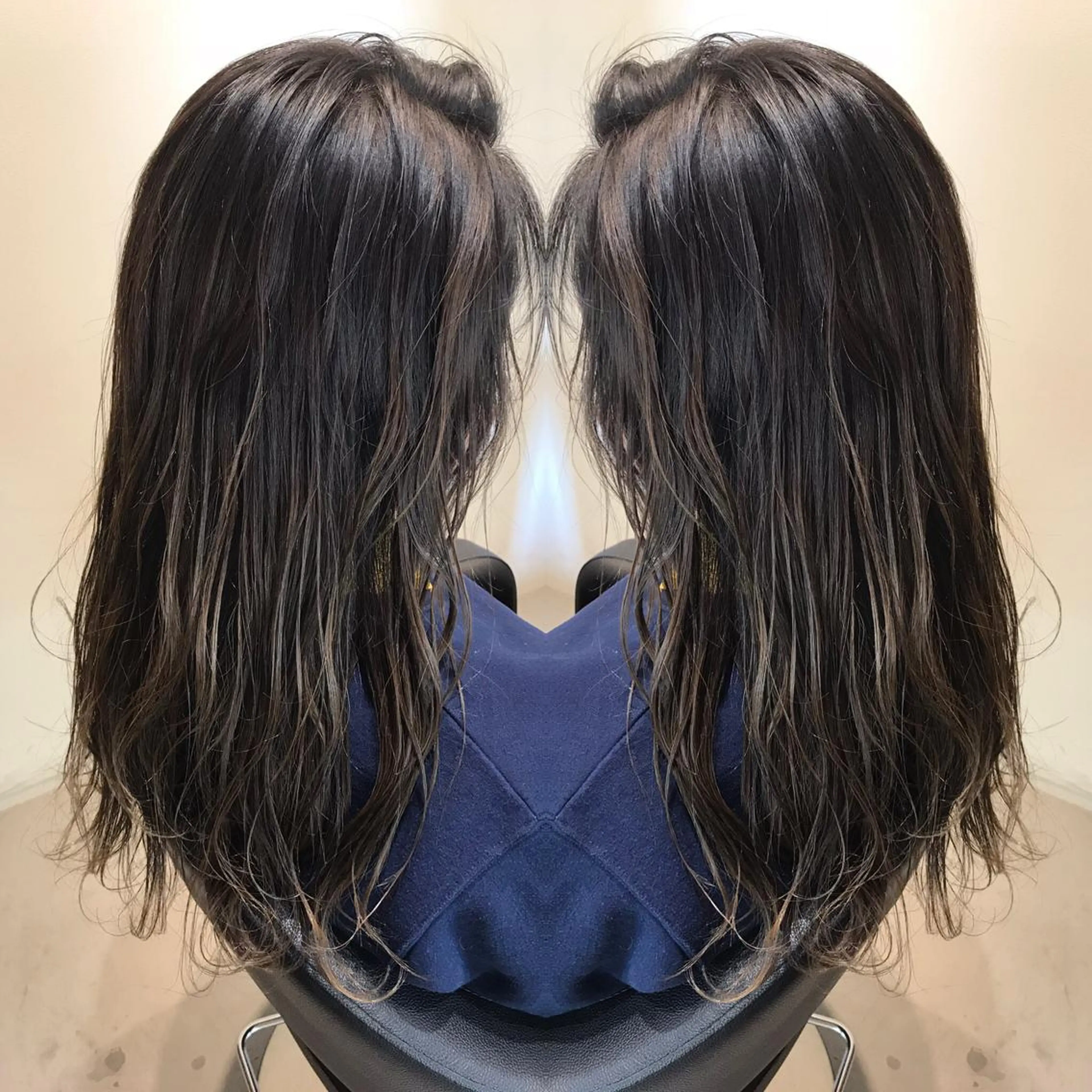 セミロング カラー ハイライトカラー 外国人風カラー ハイライト ヘアカラー 大久保 隆蔵のヘアスタイル