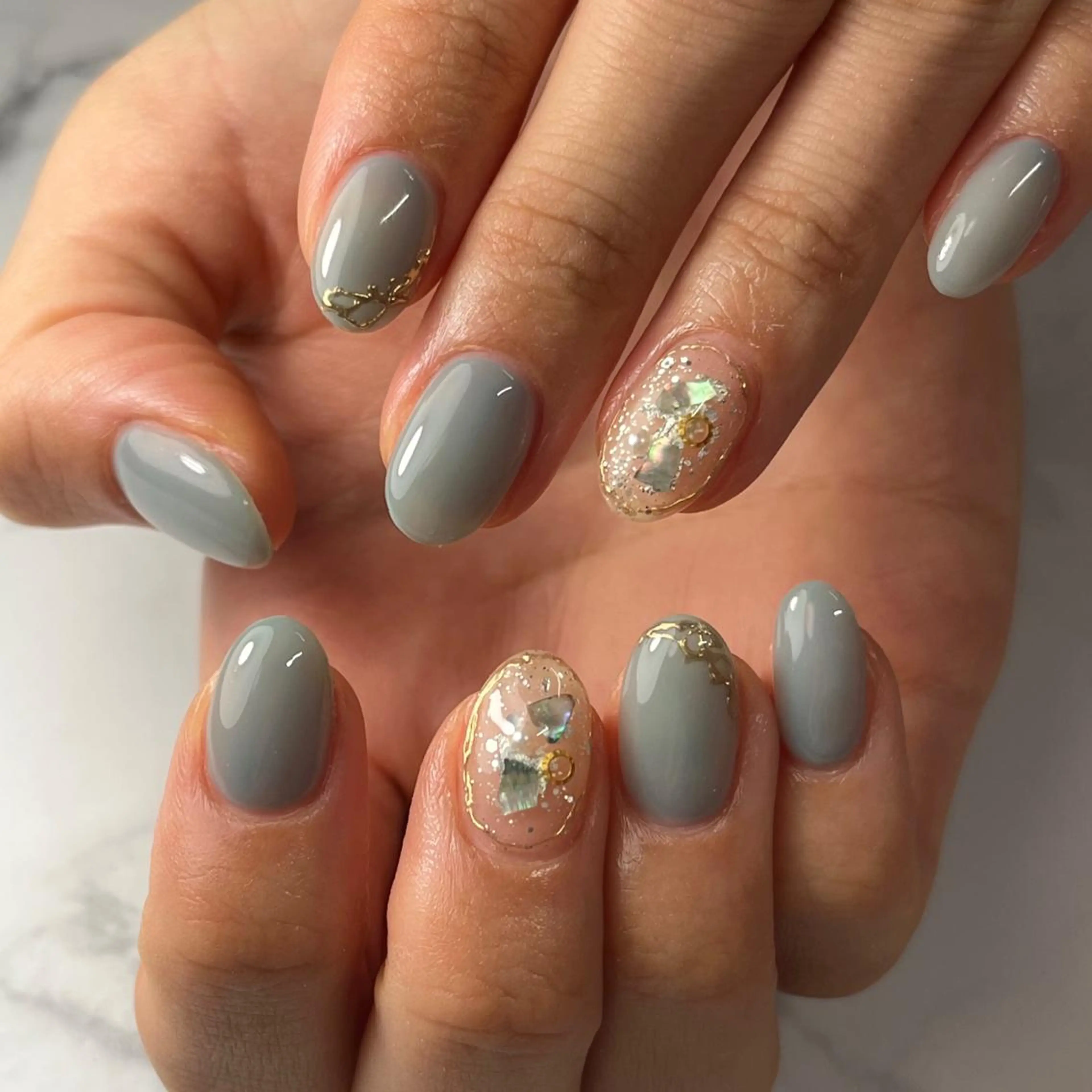 ネイル ブルー クリアネイル ジェルネイル グリーン ワンカラーネイル ハンドネイル NAIL NOWのネイルデザイン