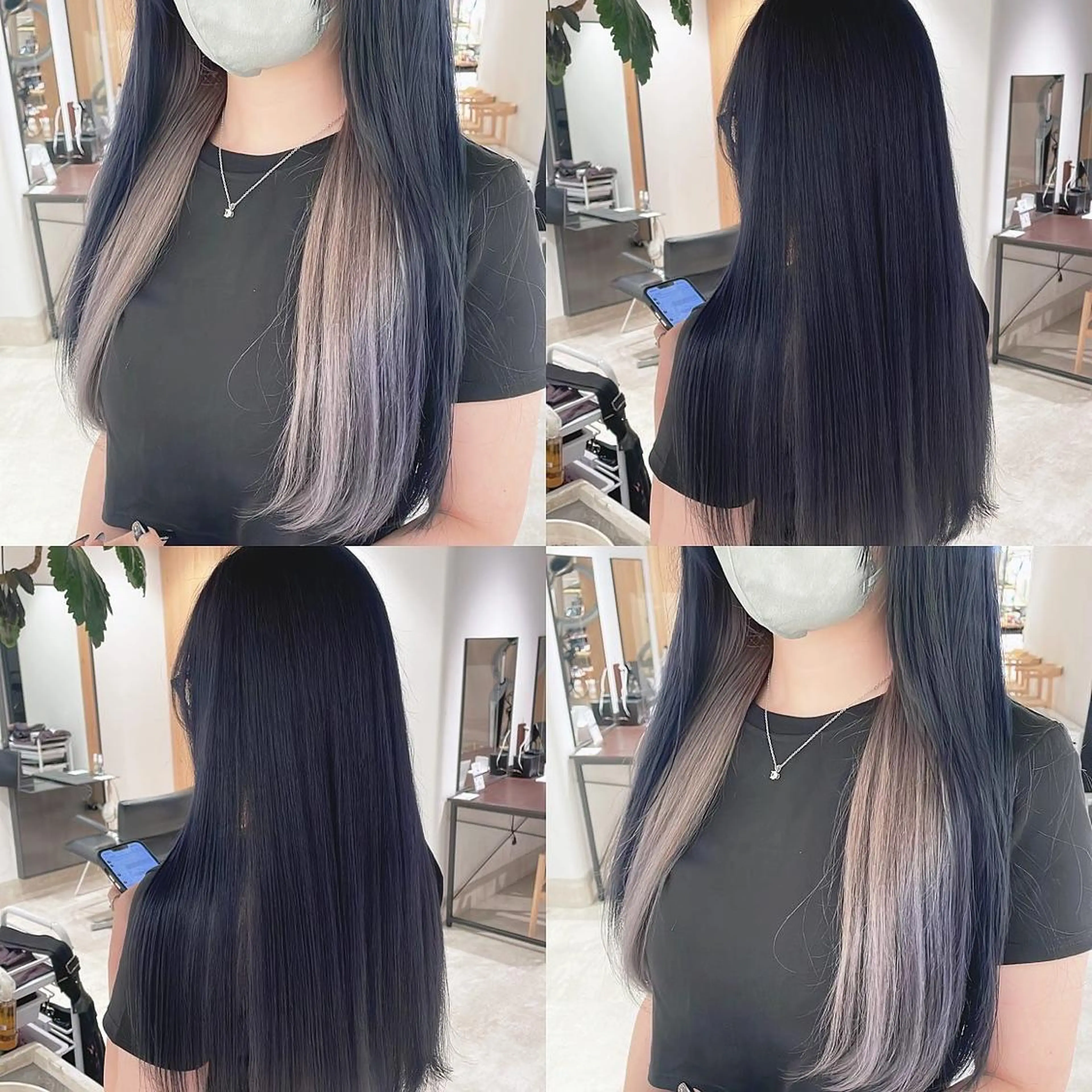 カラー 黒髪 ブルーカラー ブルーブラック ヘアカラー トリートメント 渋谷:インナーカラー ／🍒エリカ🍒のヘアスタイル