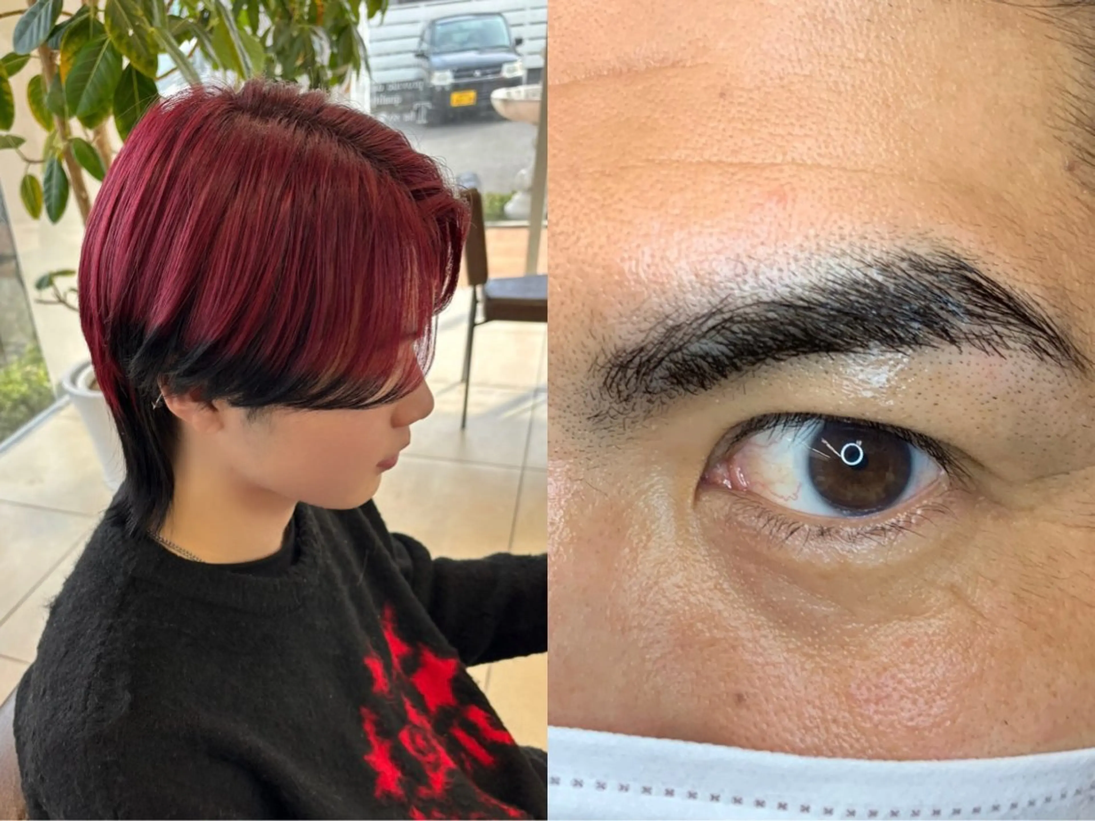 メンズ アイブロウ メンズウルフカット メンズアイブロウ 眉毛ワックス脱毛 ウルフカット 竹内帆希/縮毛矯正 /デザインカラーのヘアスタイル