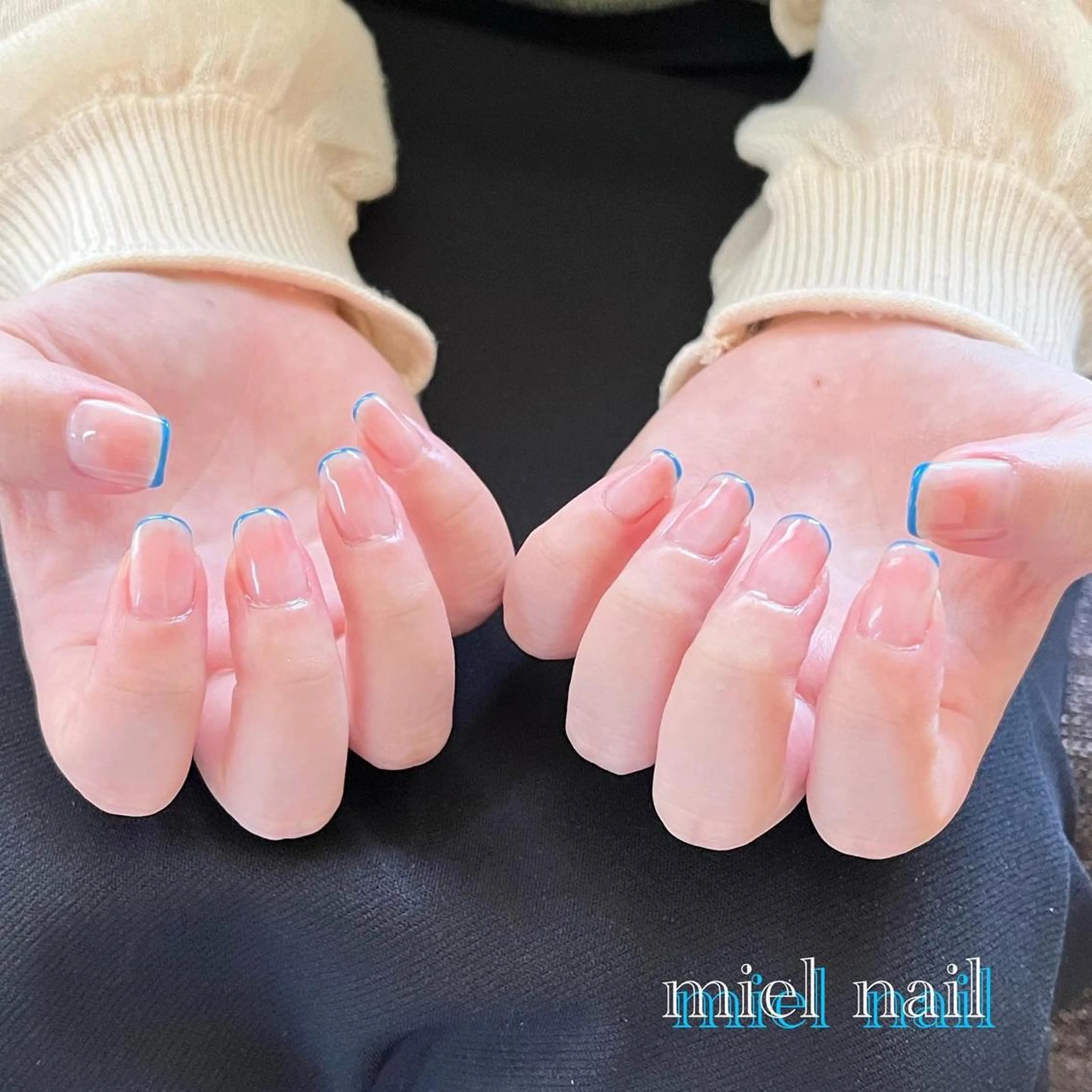 ネイル ブルー フレンチネイル 大理石ネイル(マーブル) ハンドネイル miel nailのネイルデザイン