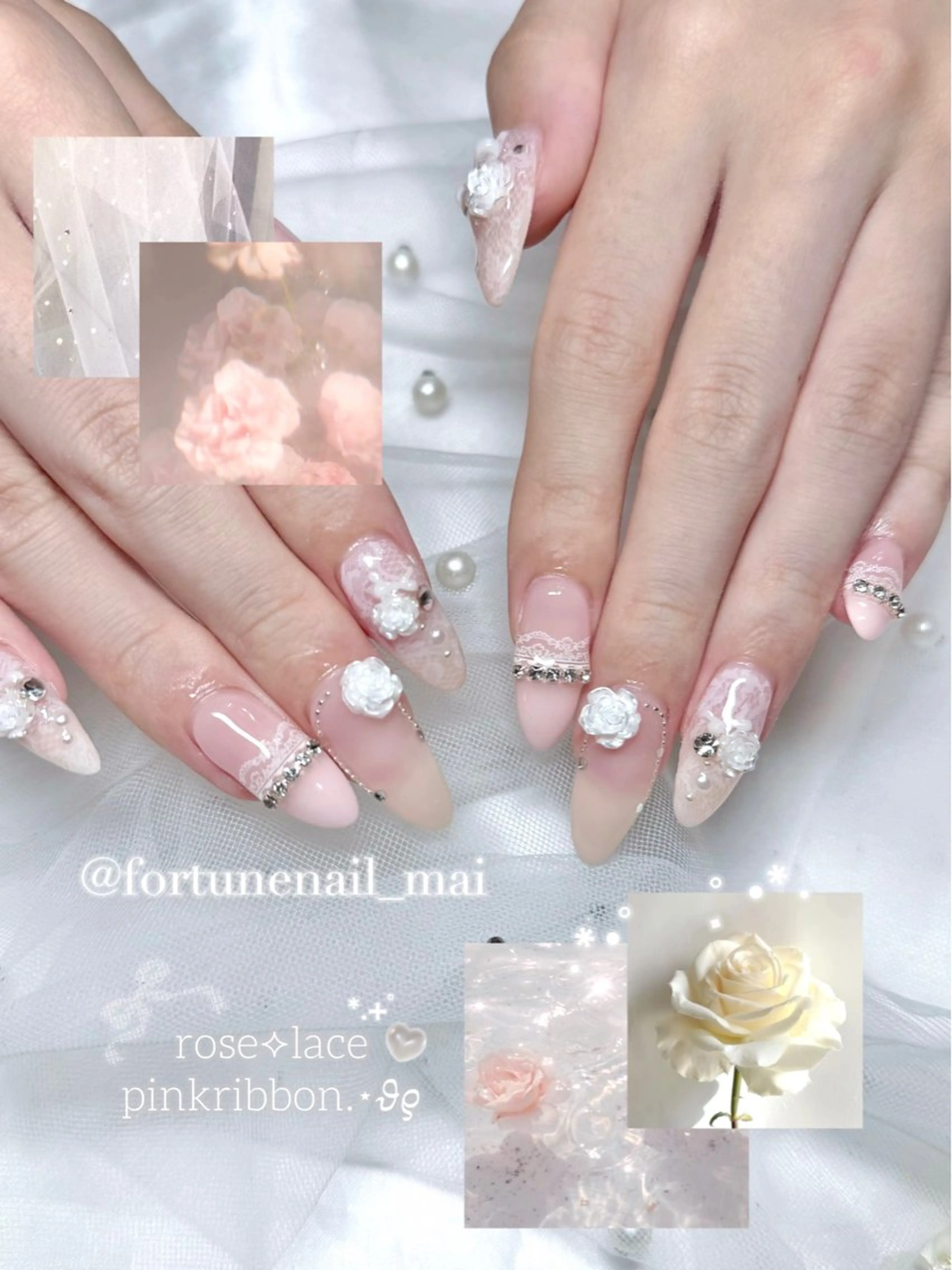ネイル ガーリー レース ピンク ハンドネイル 🎀Mai 🎀4/15空✩.*のネイルデザイン