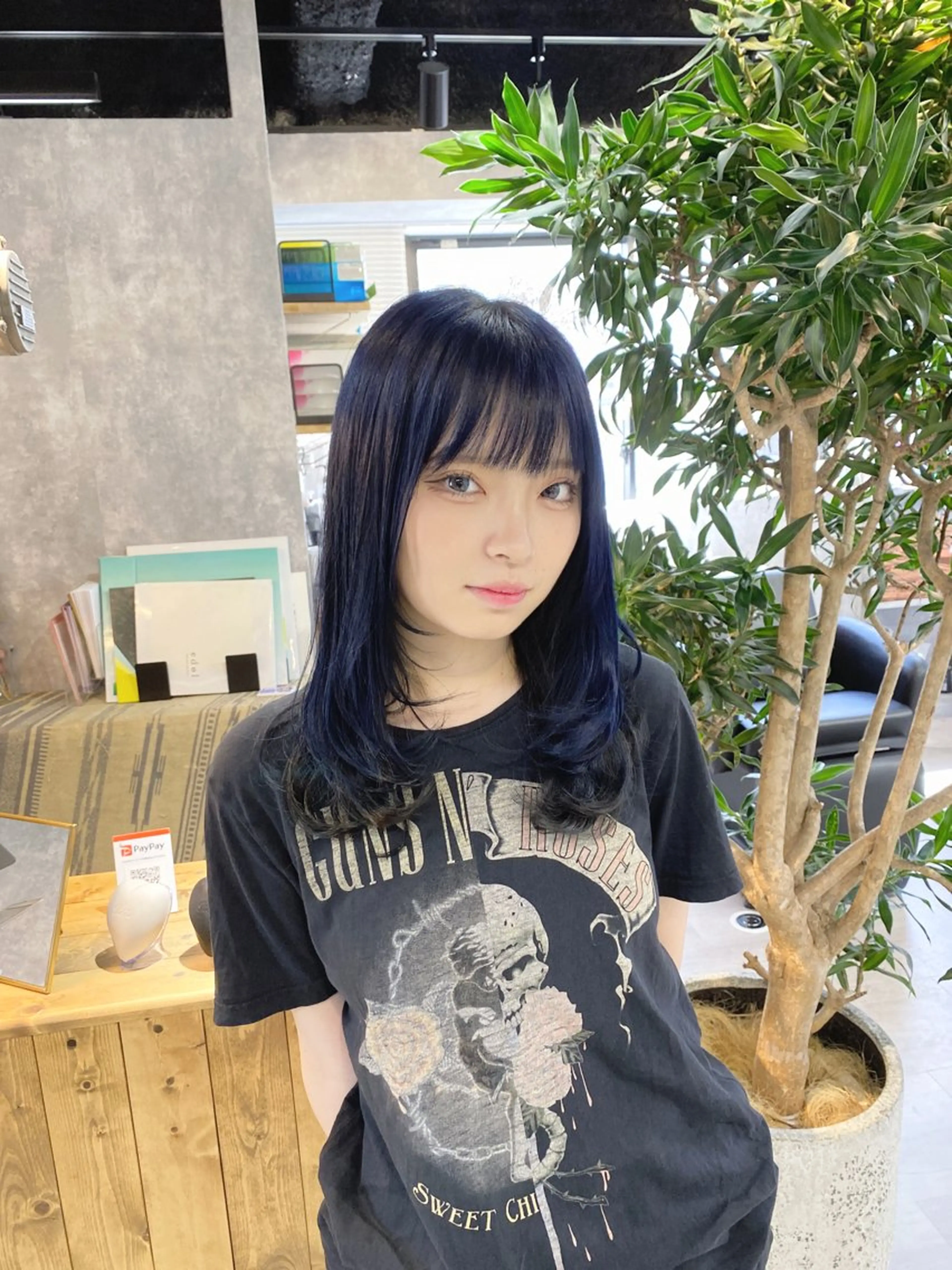 セミロング カラー アッシュ アッシュブラック バレイヤージュ ベージュカラー 黒髪 【.ico】心斎橋/ ウルフ/飛田ゆうきのヘアスタイル