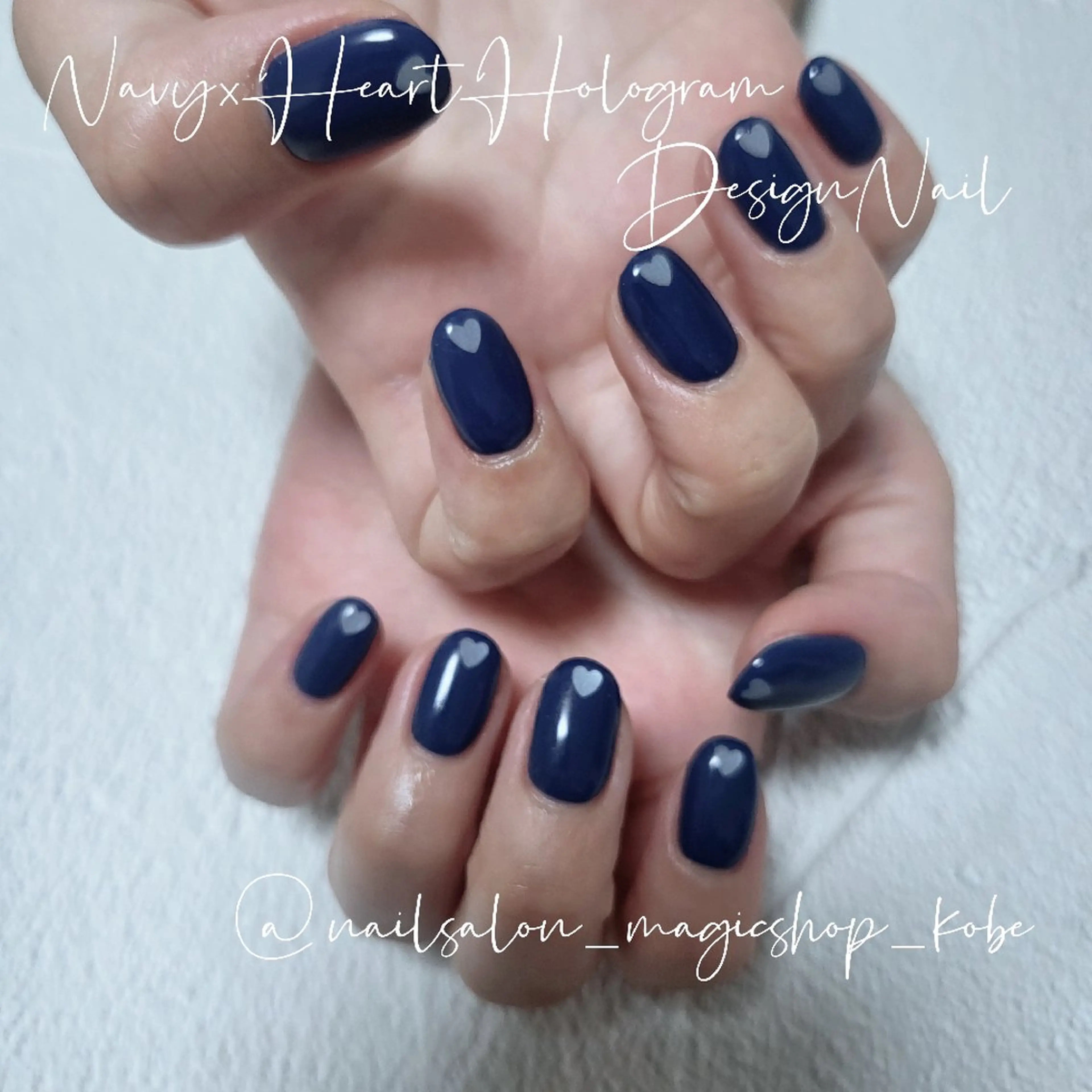 ネイル ジェルネイル ハート ネイビー ワンカラーネイル ソフトジェル ハンドネイル Nailsalon MagicShopのネイルデザイン