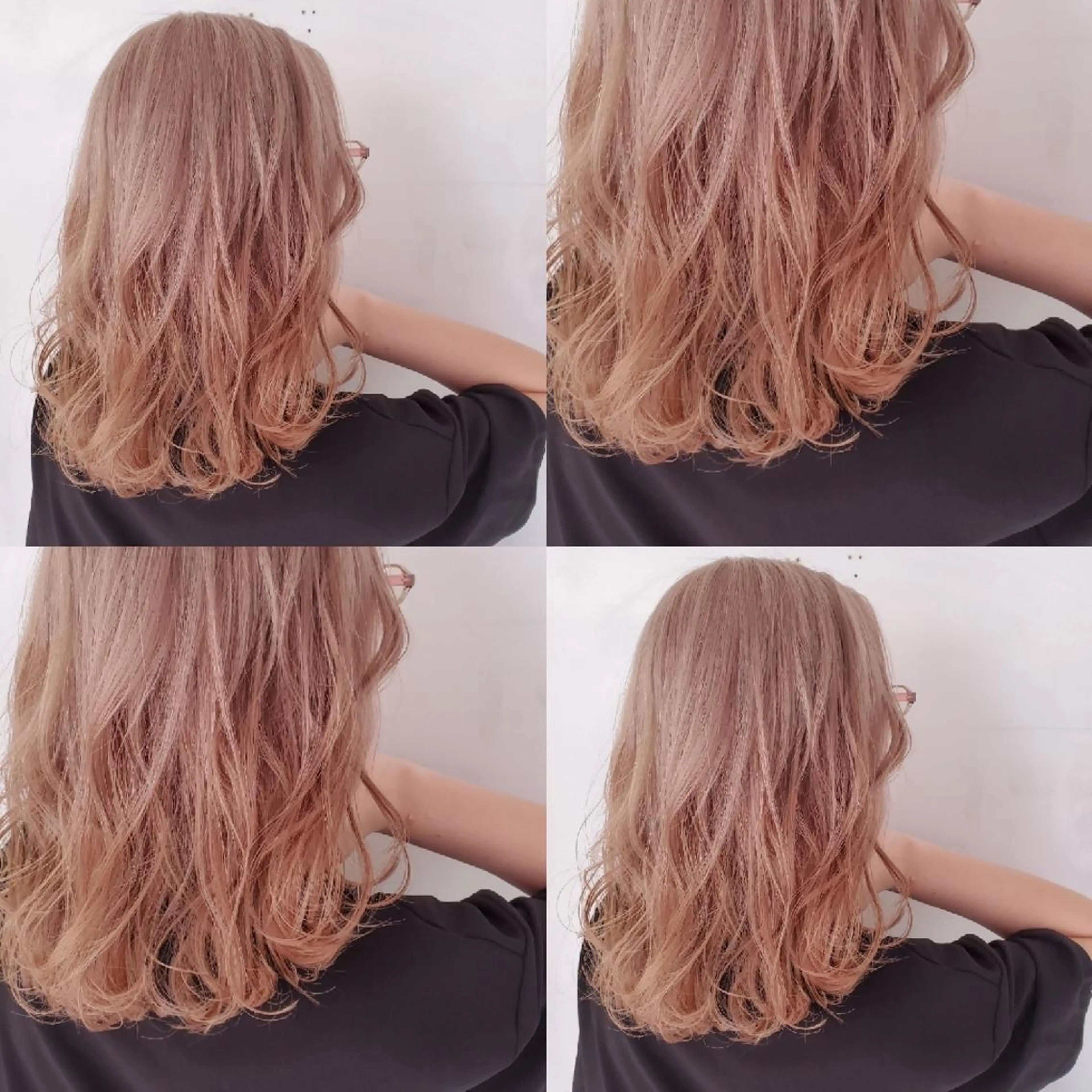 ミディアム ヘアカラー ツヤ髪✨縮毛矯正 ハイトーンカラーのヘアスタイル