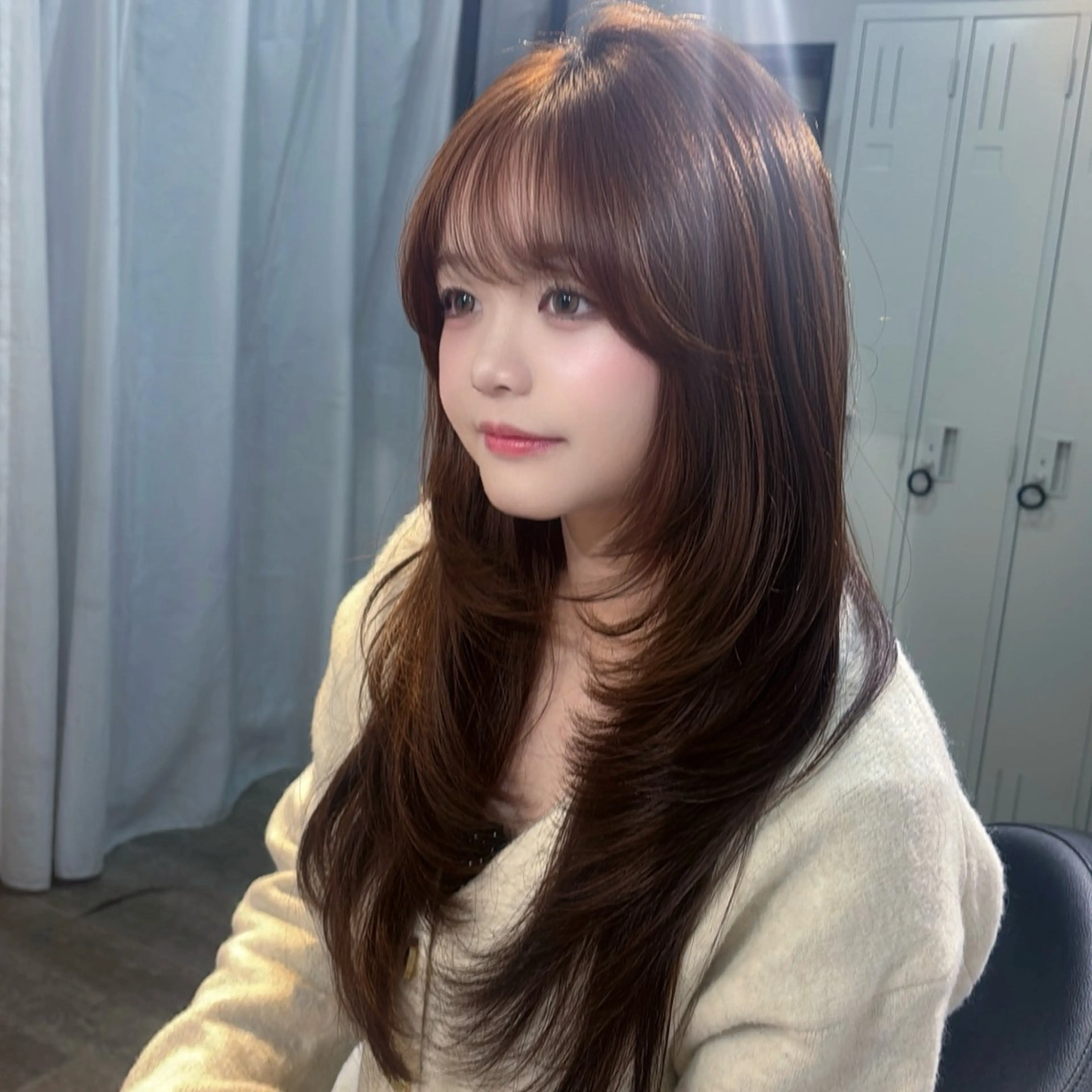 ロング ハッシュカット カット ヘアカラー ゆうめ 透明感カラー /韓国風レイヤーのヘアスタイル