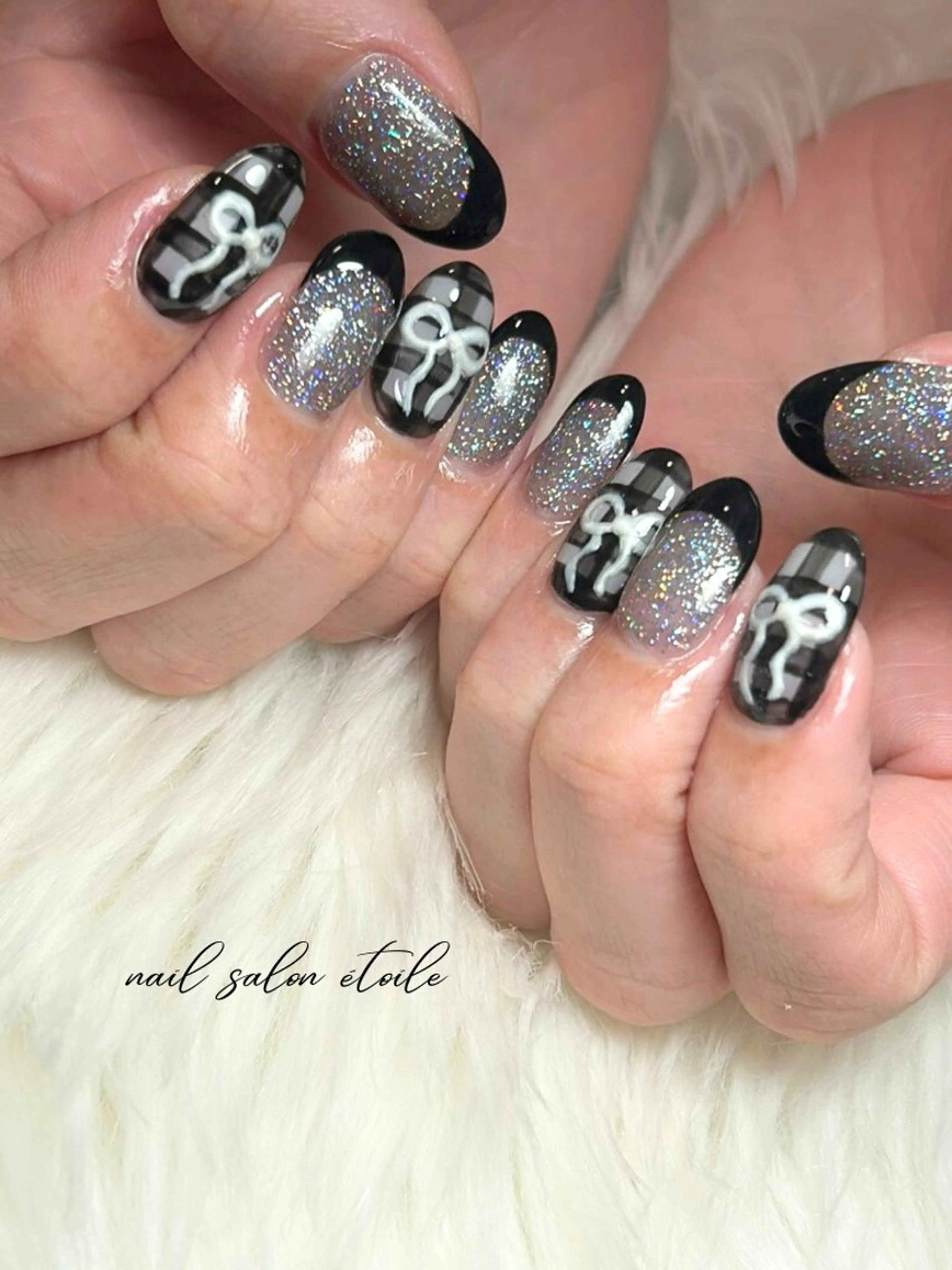 ネイル フラッシュネイル フレンチネイル ハート リボン ハンドネイル nail salon étoileのネイルデザイン