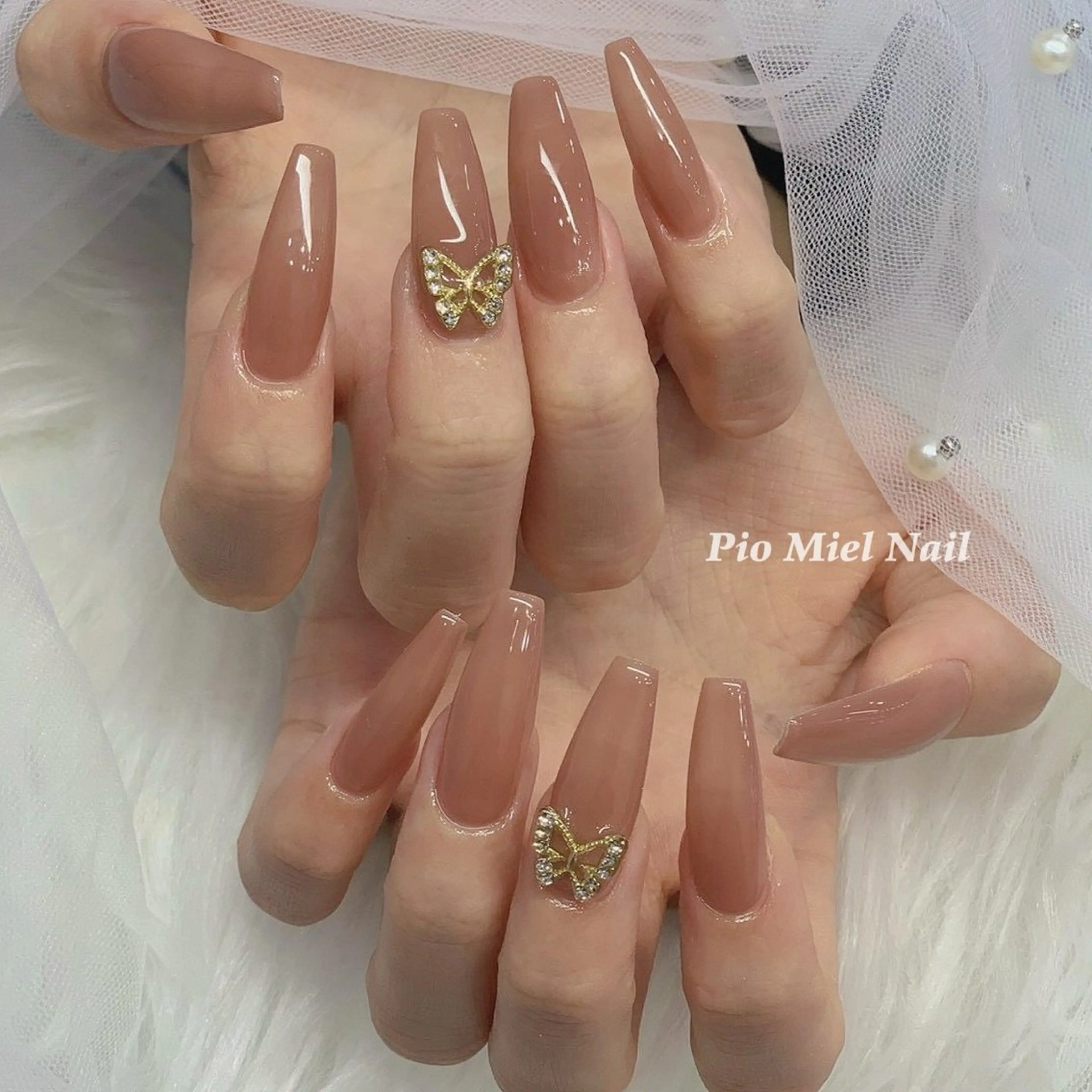 ネイル ブラウン フレンチネイル 韓国ネイル マグネットネイル ニュアンスネイル ハンドネイル HANA 長さだしのネイルデザイン