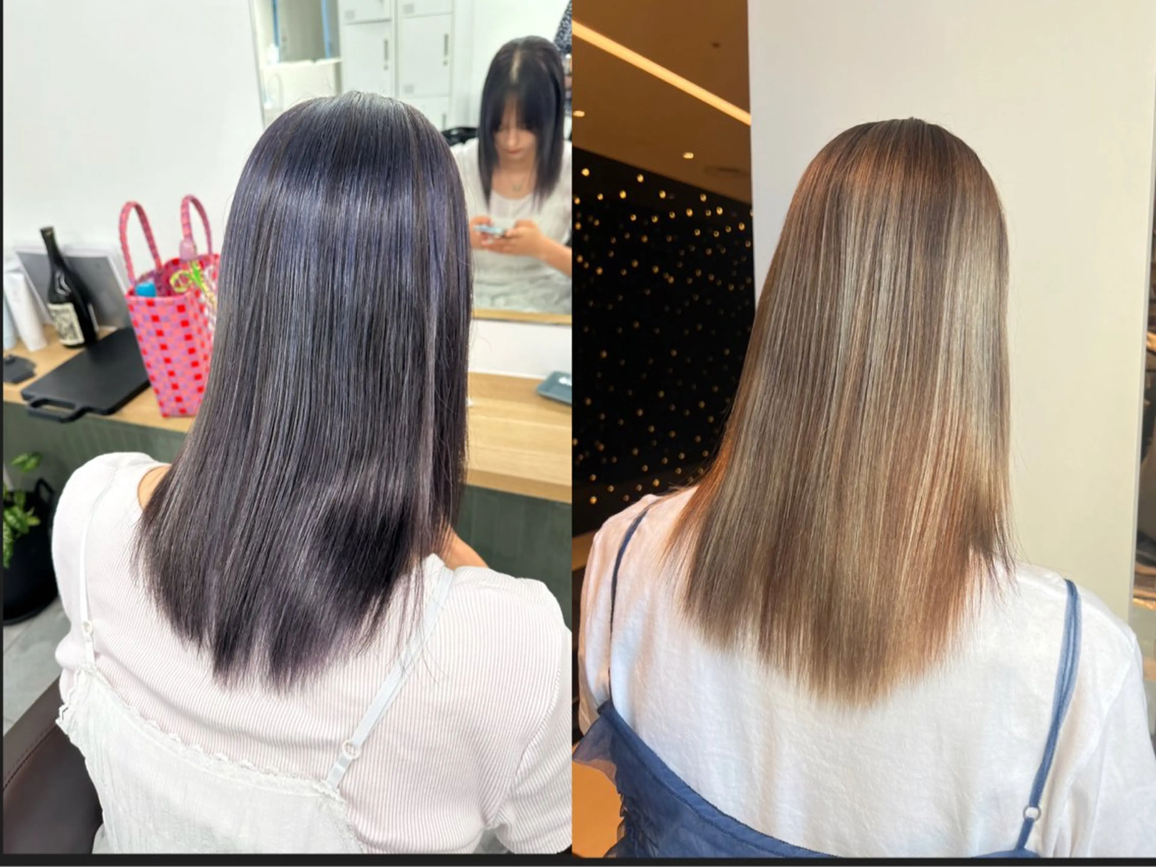 ミディアム カラー 黒髪 ブルーカラー ブルーブラック カット ヘアカラー トリートメント ブリーチなし/レイヤ ー特化🌈Tommyのヘアスタイル