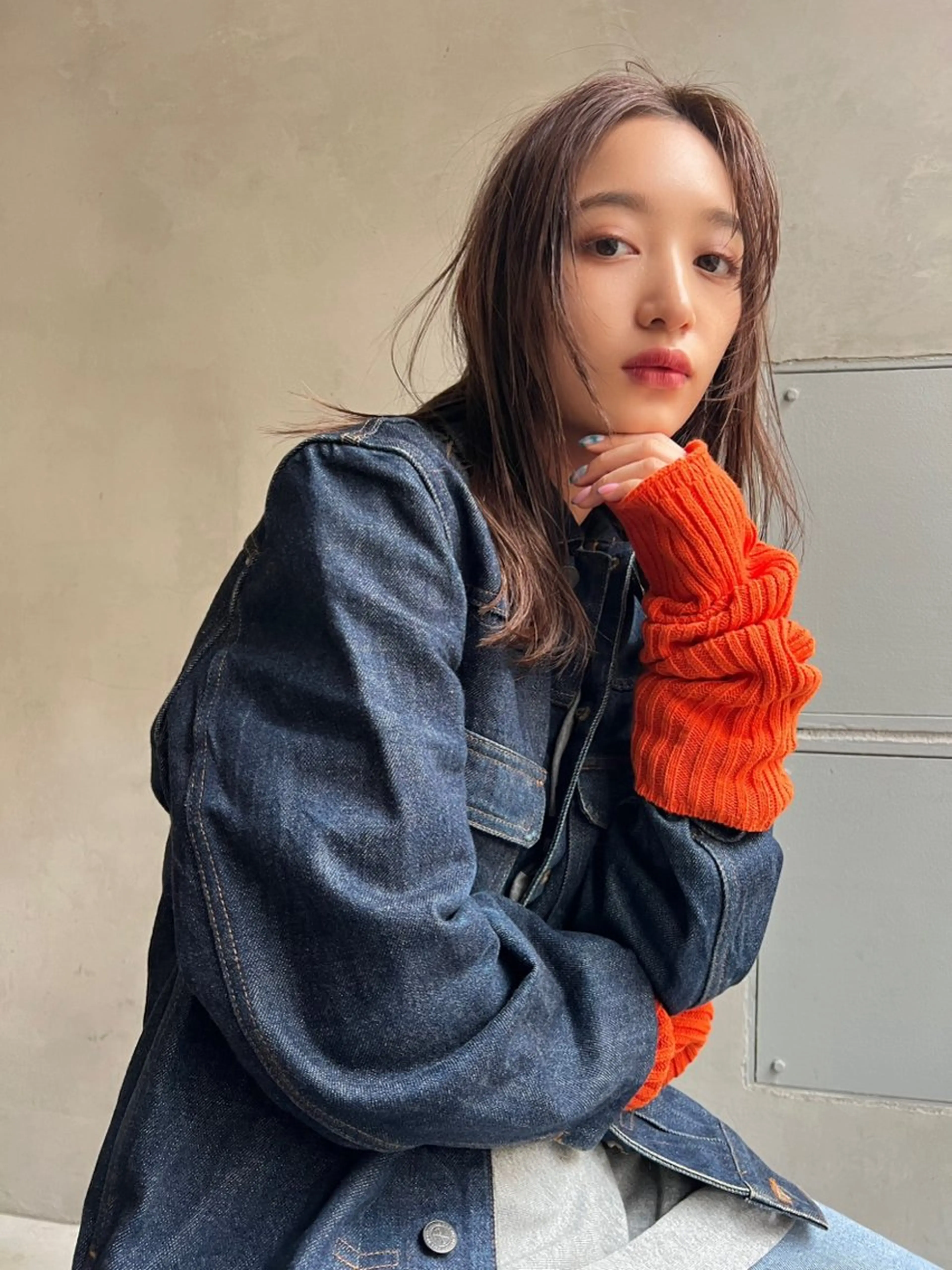 ロング カラー パーマ ヘアアレンジ 透明感/オリーブ/ グレージュ/YUKAのヘアスタイル