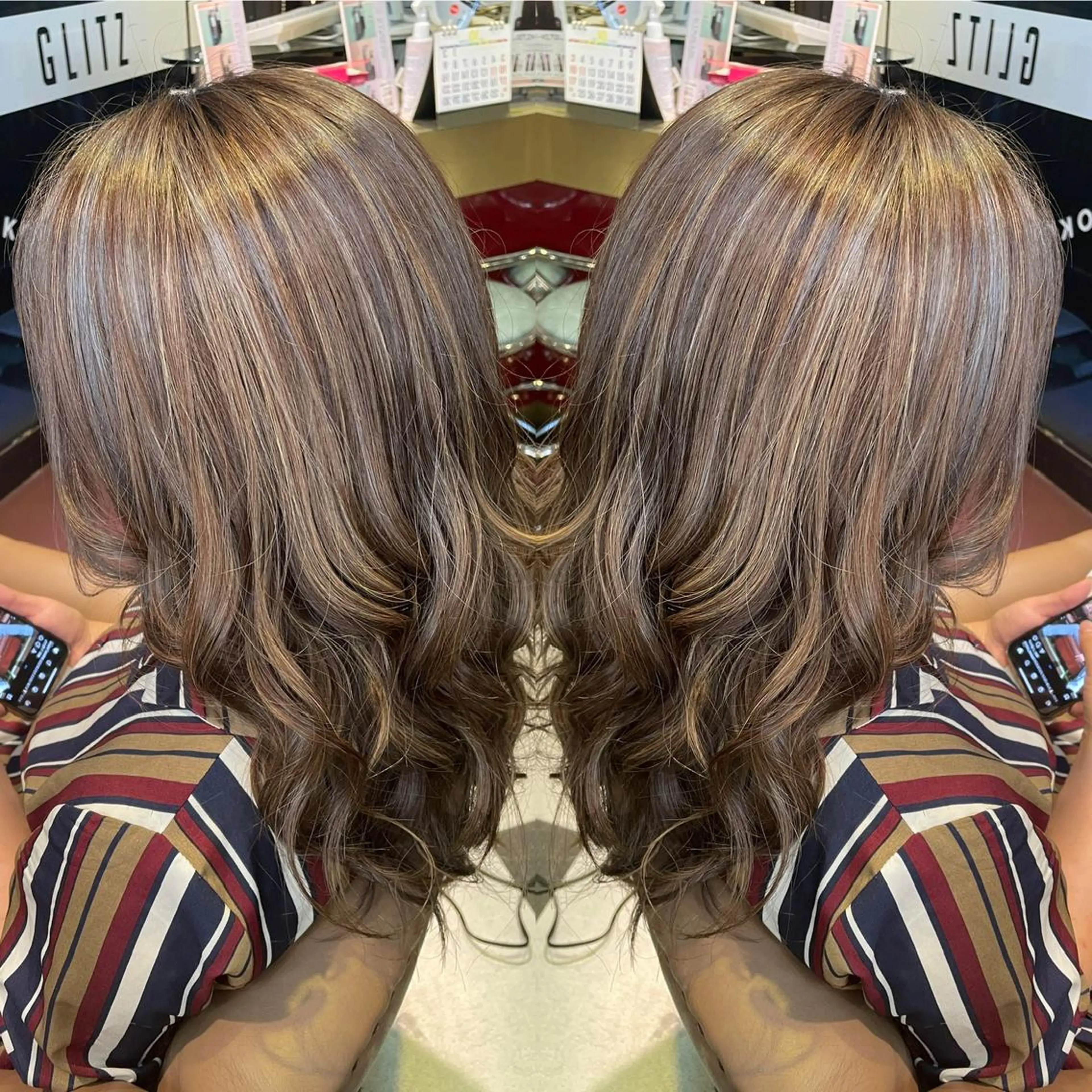 セミロング カラー アッシュ ベージュカラー ハイライトカラー ハイライト 👑派手髪/カット 👑ANRYのヘアスタイル